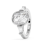 Cushion Three Stone Bezel Lab Grown Diamond Engagement Ring