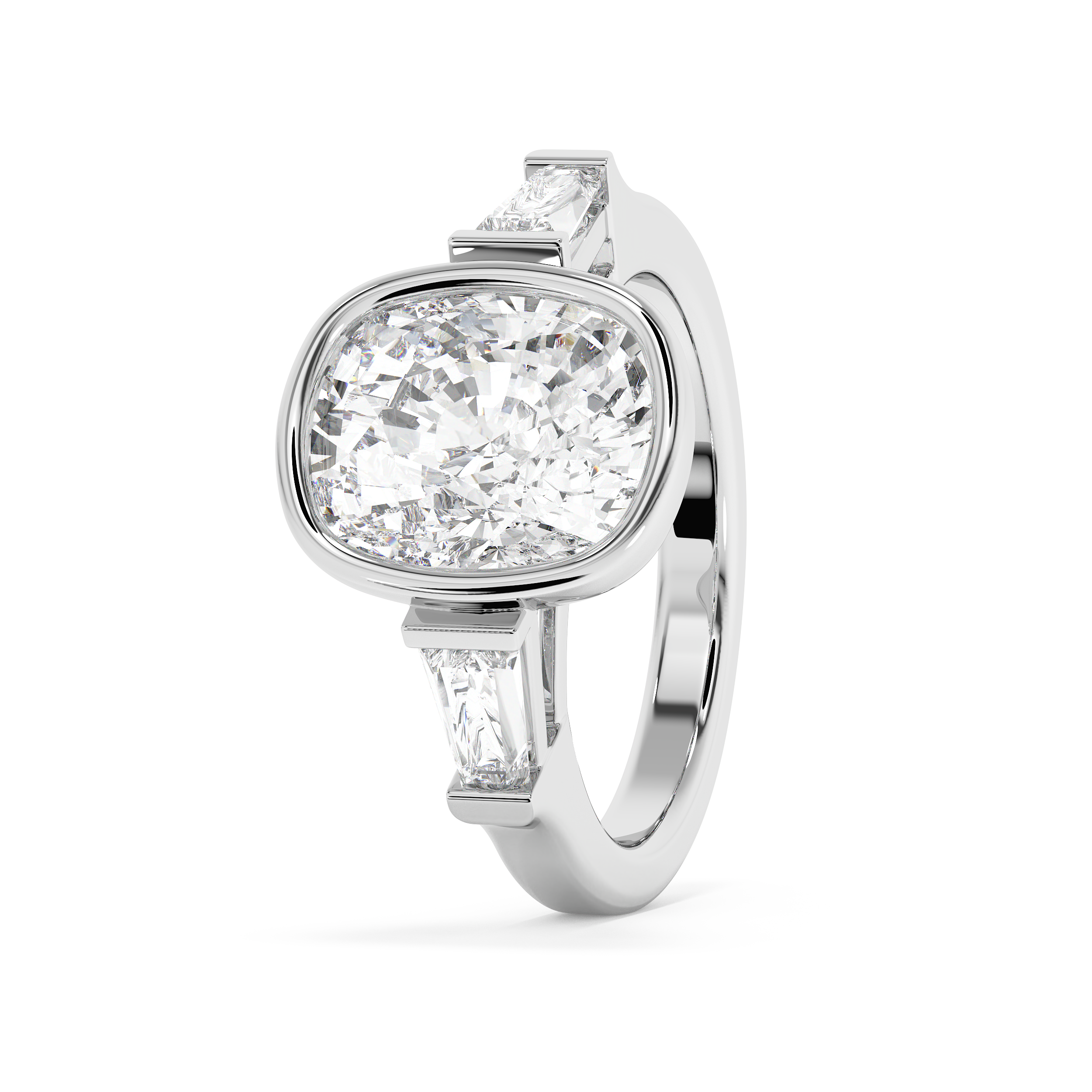 Cushion Three Stone Bezel Lab Grown Diamond Engagement Ring