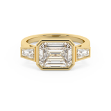 East West Emerald Three Stone Bezel Lab Grown Diamond Engagement Ring