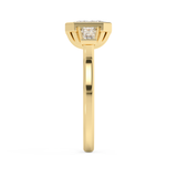 East West Emerald Three Stone Bezel Lab Grown Diamond Engagement Ring