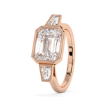 East West Emerald Three Stone Bezel Lab Grown Diamond Engagement Ring
