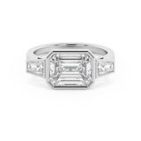 East West Emerald Three Stone Bezel Lab Grown Diamond Engagement Ring