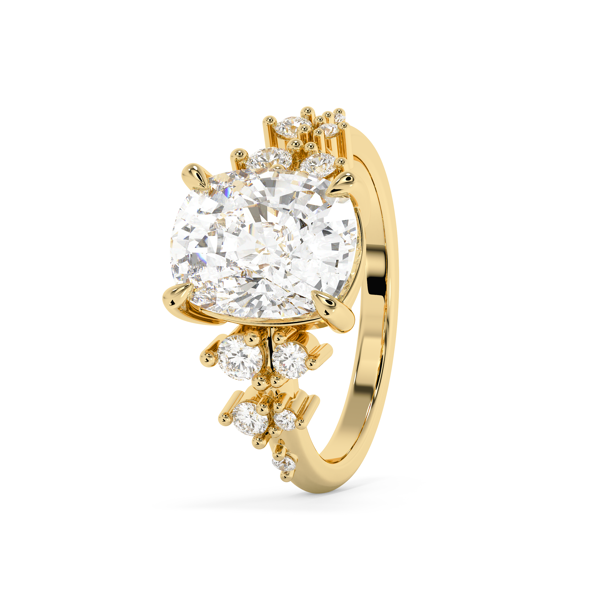 Elongated Cushion Cluster Lab Grown Diamond Engagement Ring