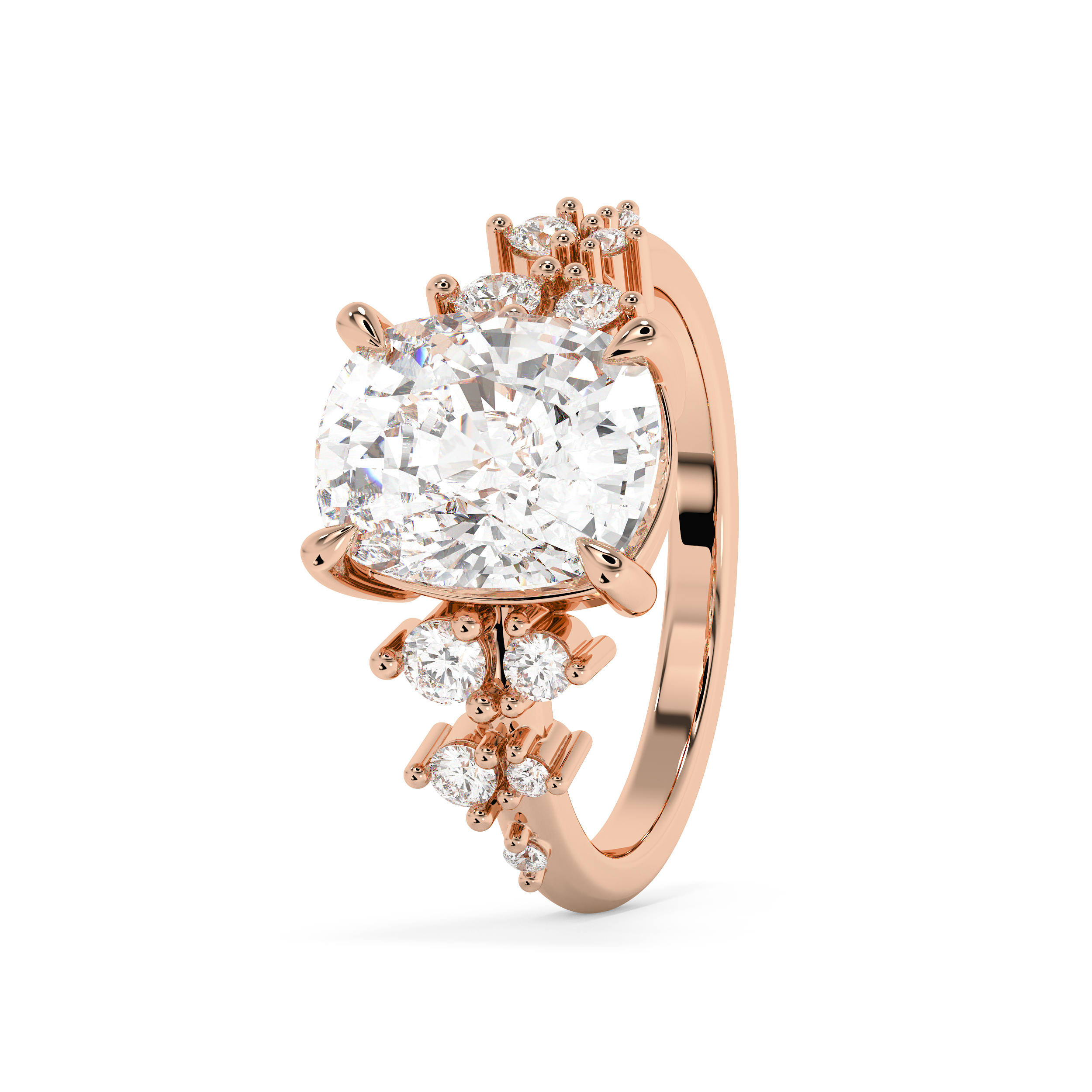 Elongated Cushion Cluster Lab Grown Diamond Engagement Ring