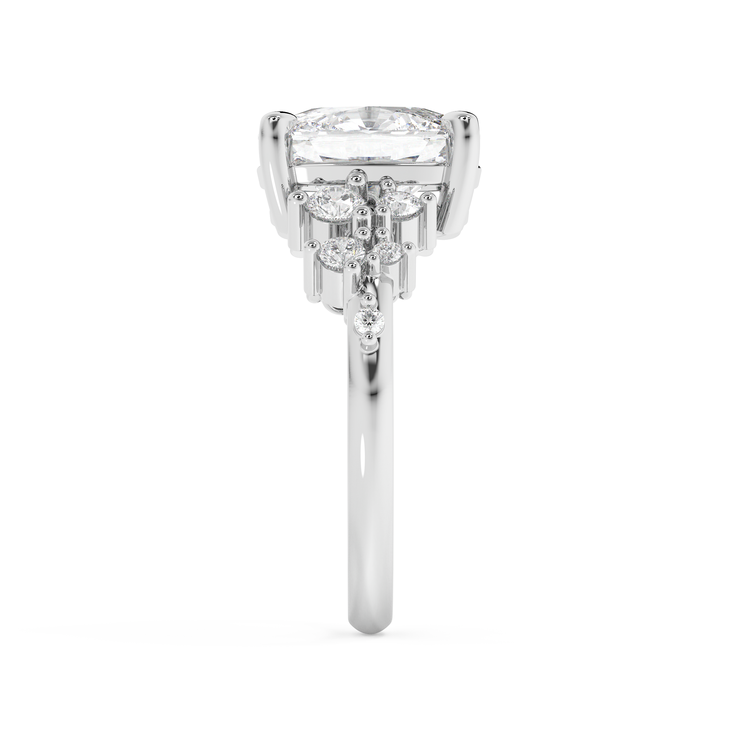 Elongated Cushion Cluster Lab Grown Diamond Engagement Ring