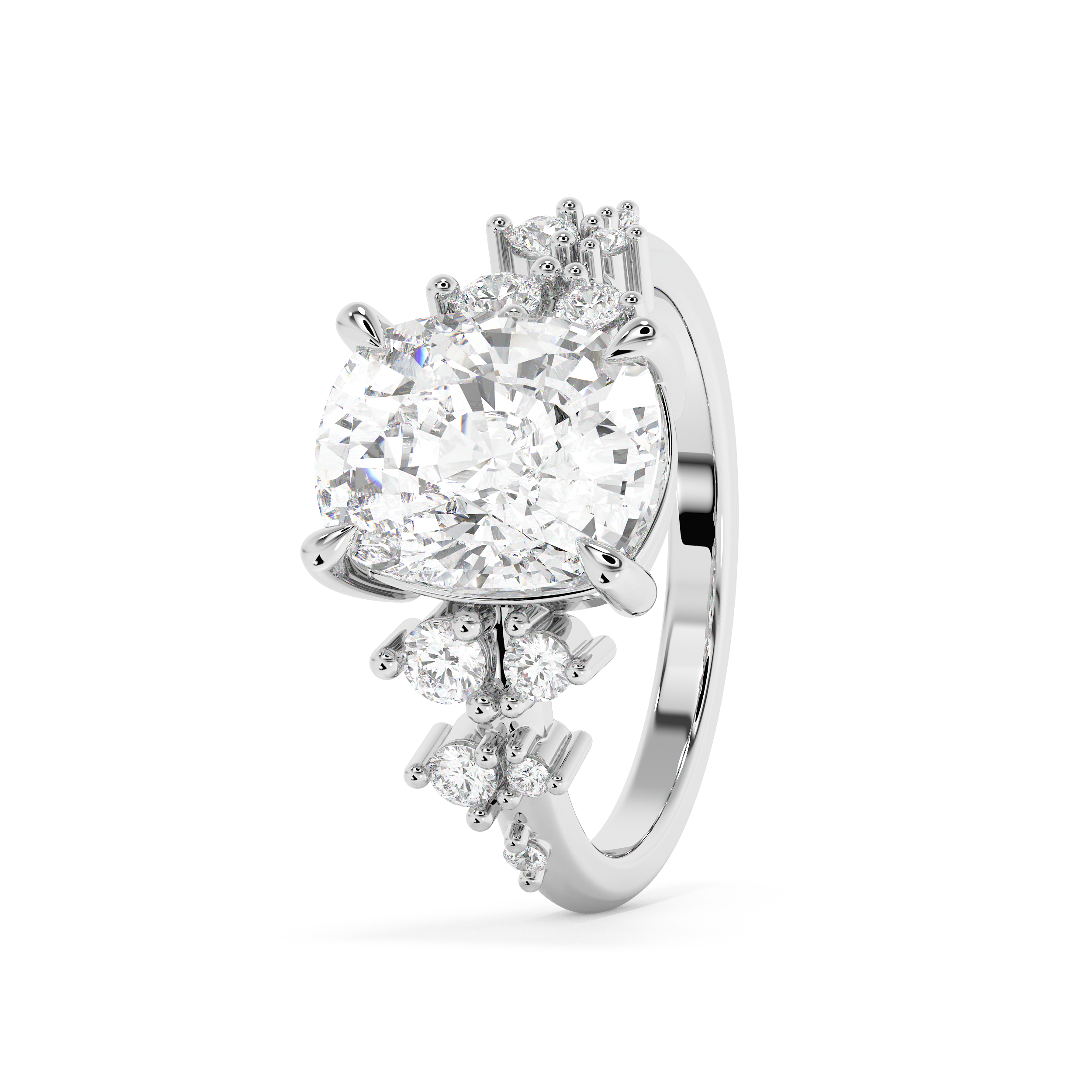 Elongated Cushion Cluster Lab Grown Diamond Engagement Ring