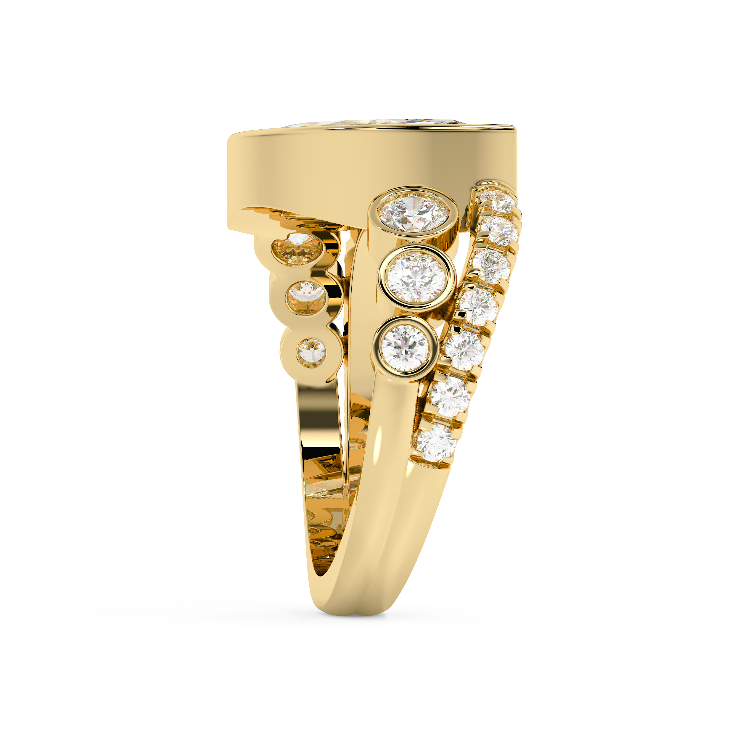 Marquise Bezel Pave Lab Grown Diamond Engagement Ring