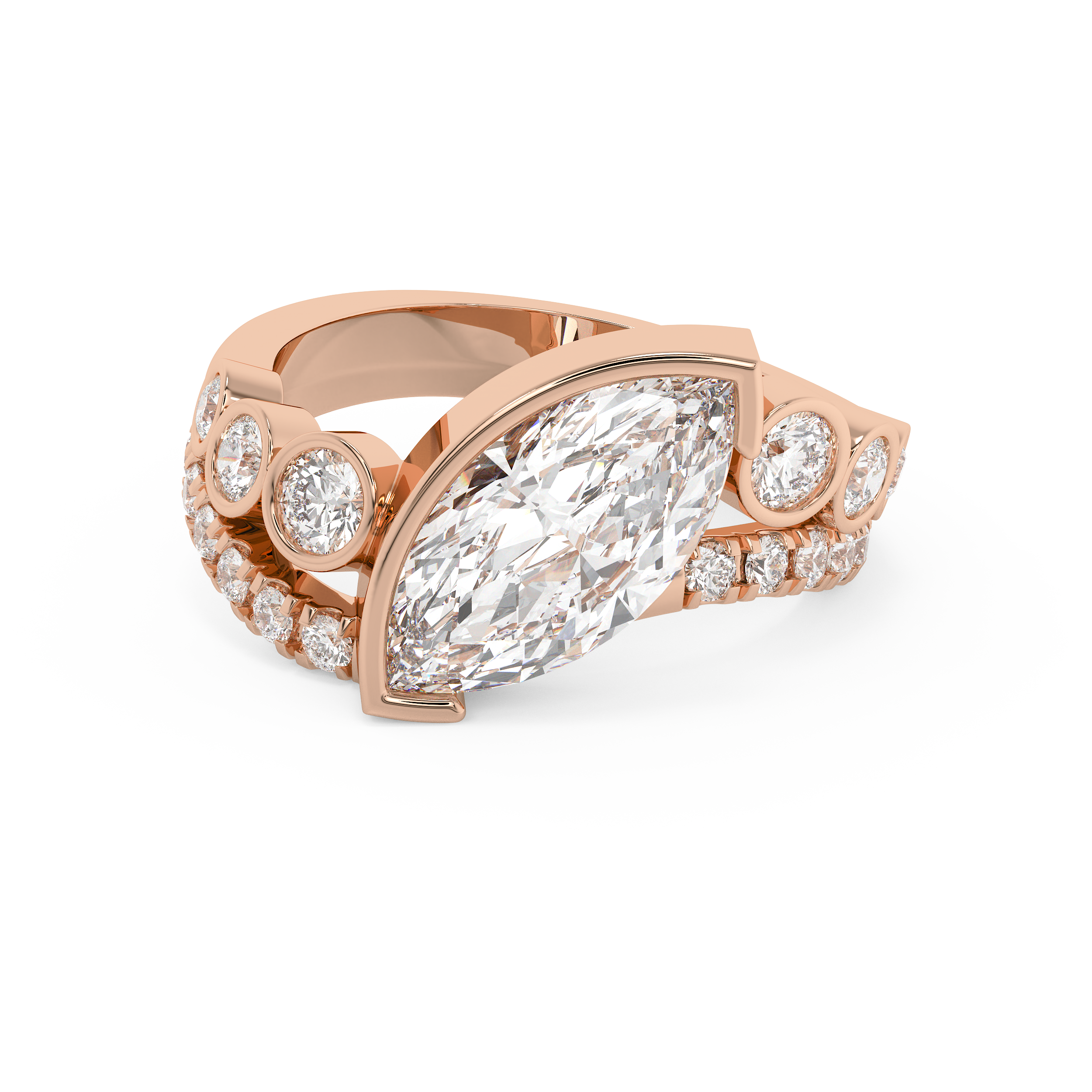 Marquise Bezel Pave Lab Grown Diamond Engagement Ring
