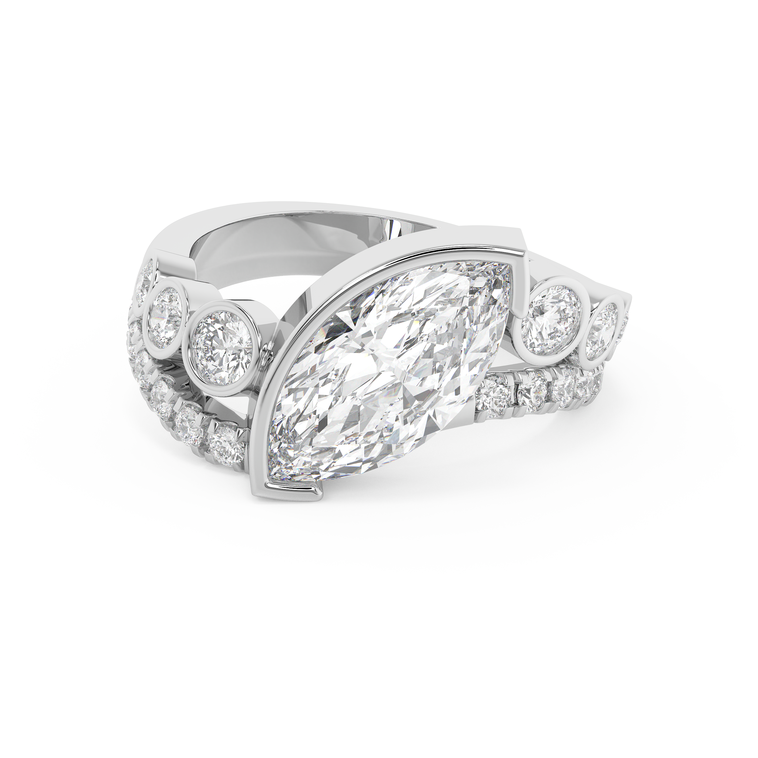 Marquise Bezel Pave Lab Grown Diamond Engagement Ring