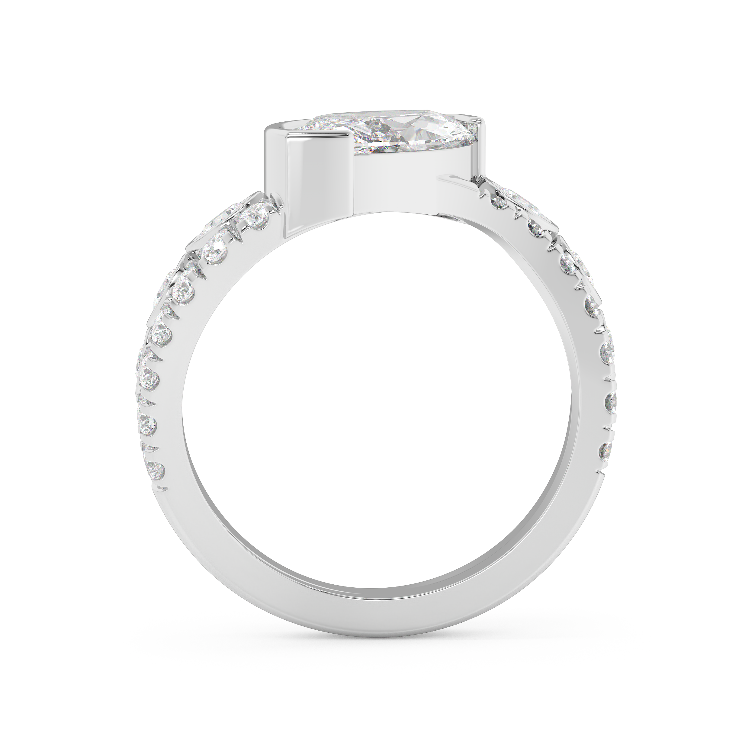 Marquise Bezel Pave Lab Grown Diamond Engagement Ring