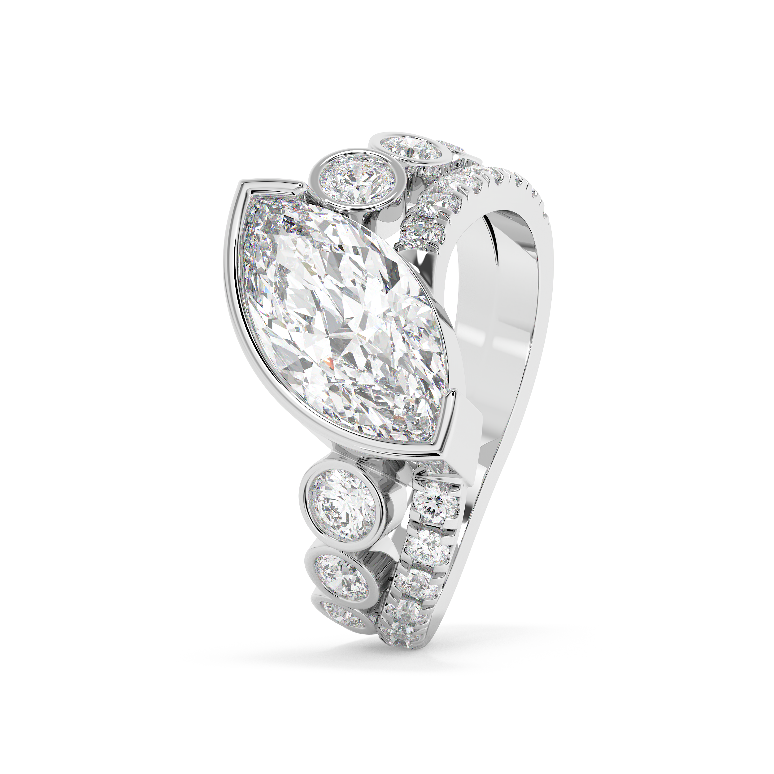 Marquise Bezel Pave Lab Grown Diamond Engagement Ring
