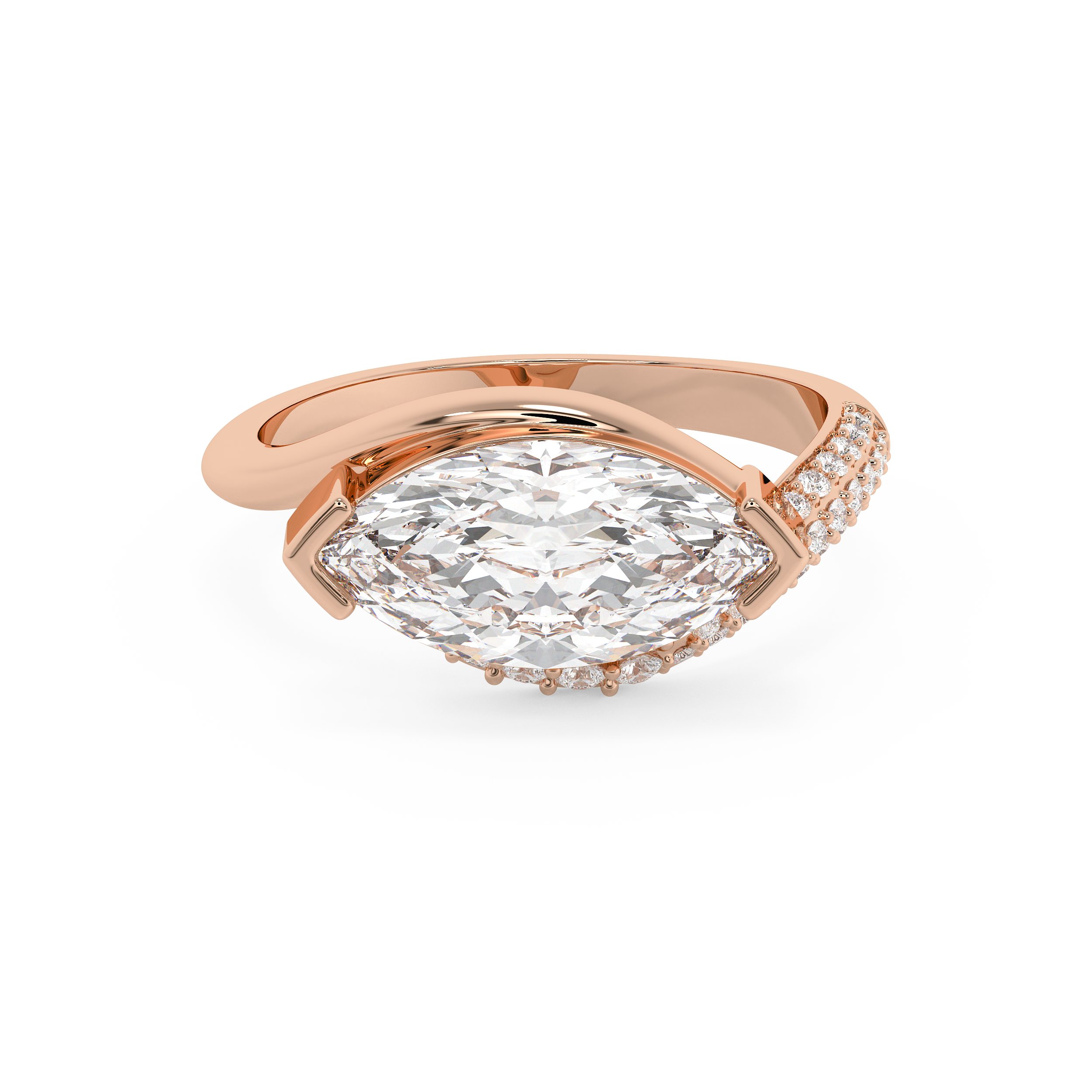 East West Marquise Swirl Pave Lab Grown Diamond Engagement Ring