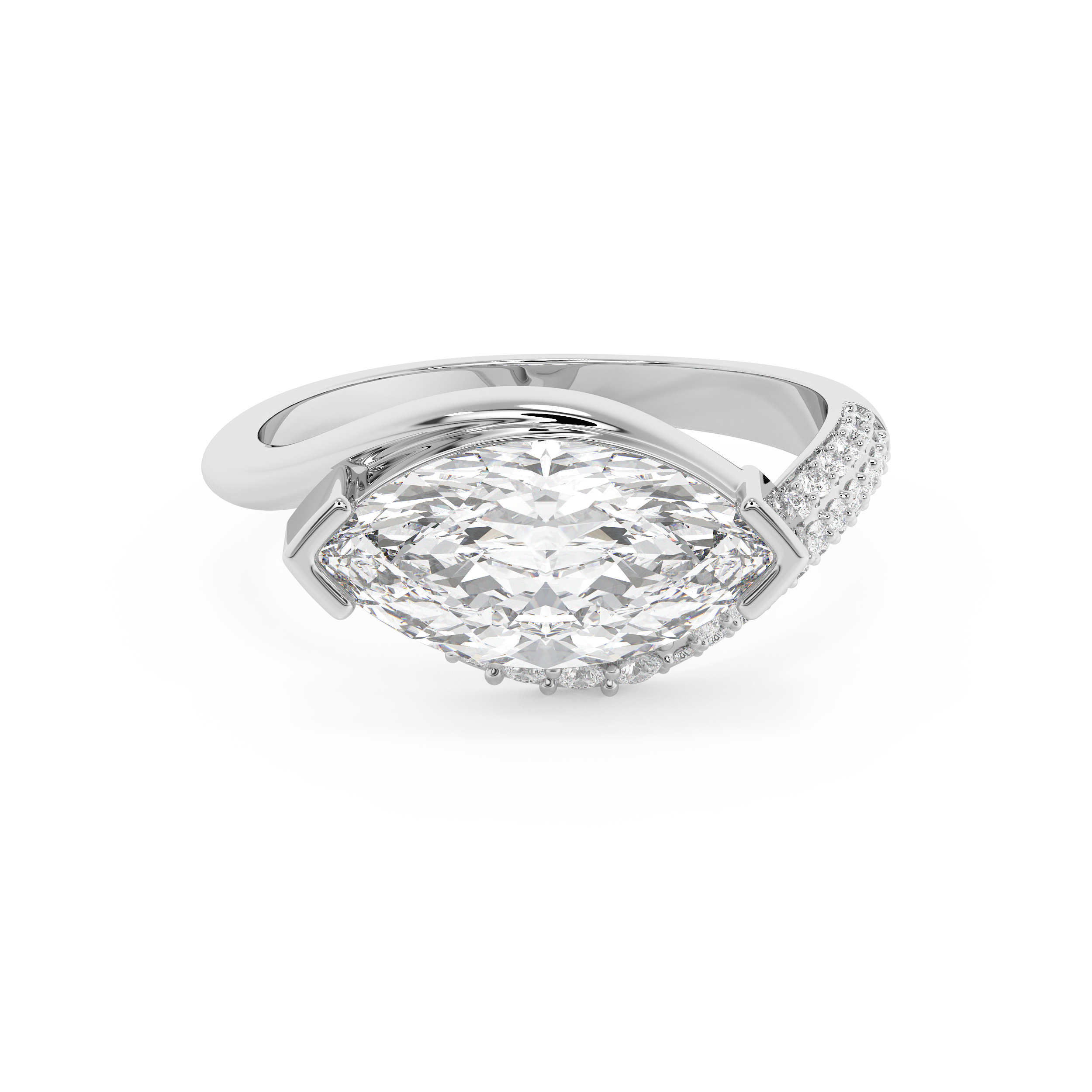East West Marquise Swirl Pave Lab Grown Diamond Engagement Ring