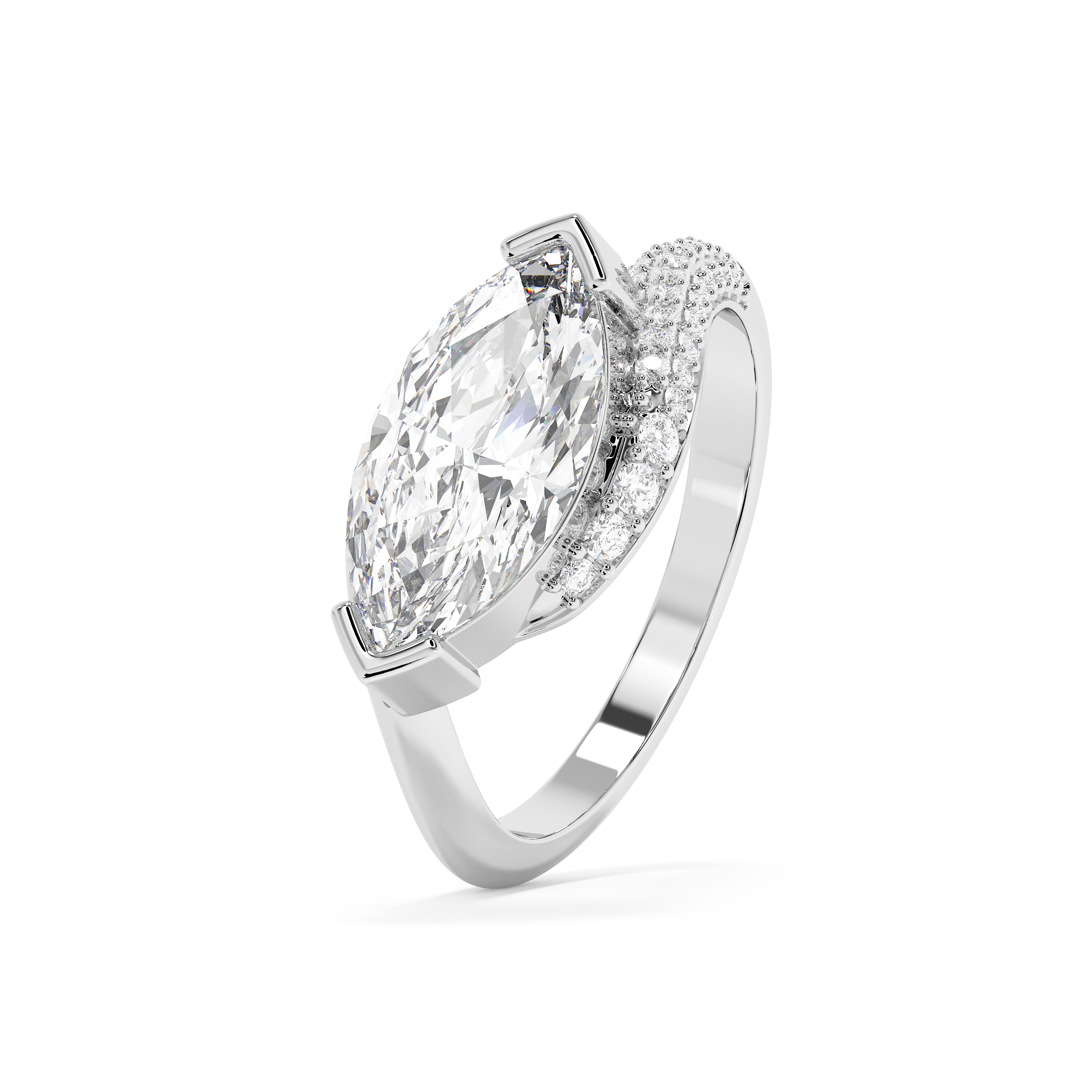 East West Marquise Swirl Pave Lab Grown Diamond Engagement Ring