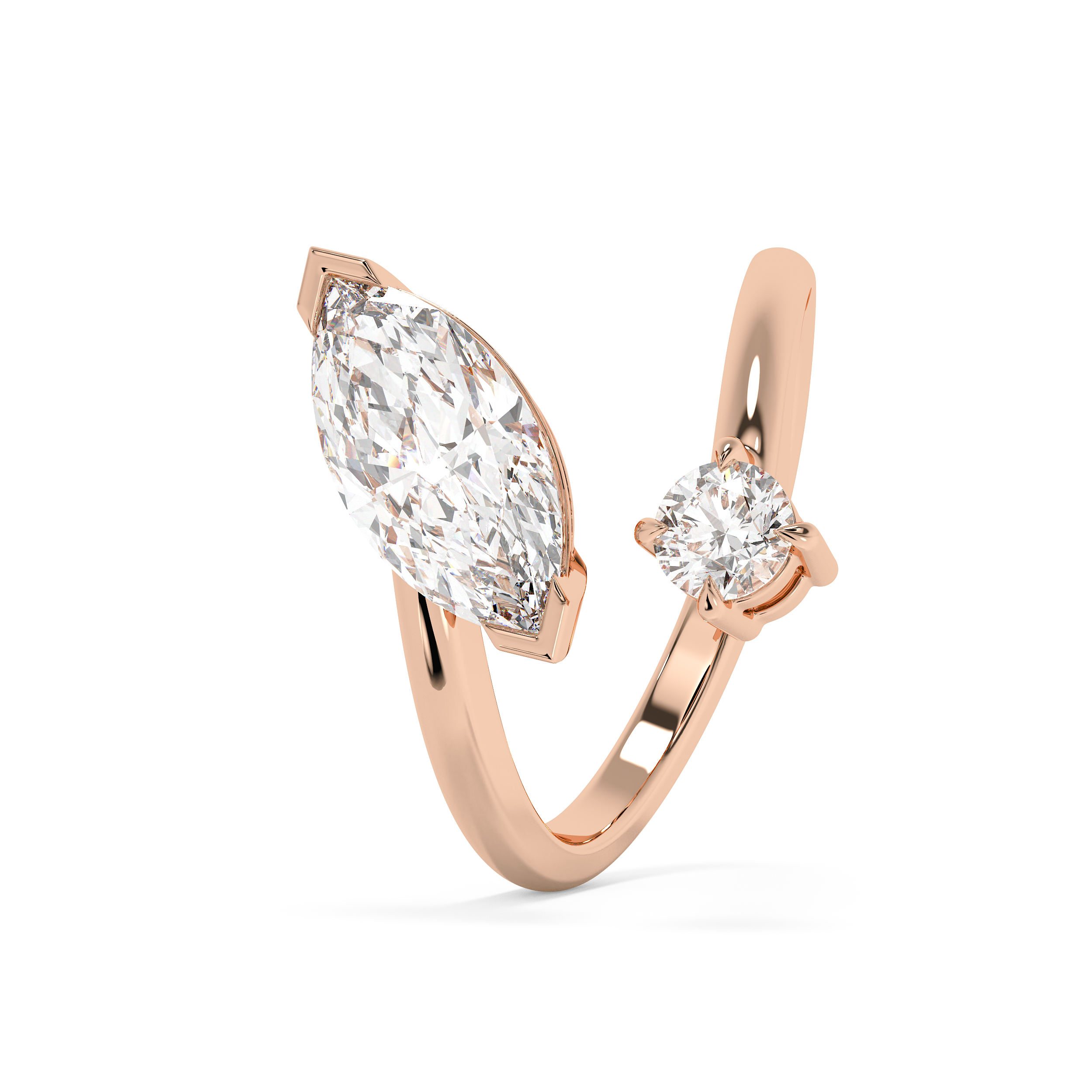 1.75 TCW Marquise & Round Solitaire Lab Grown Diamond Engagement Ring