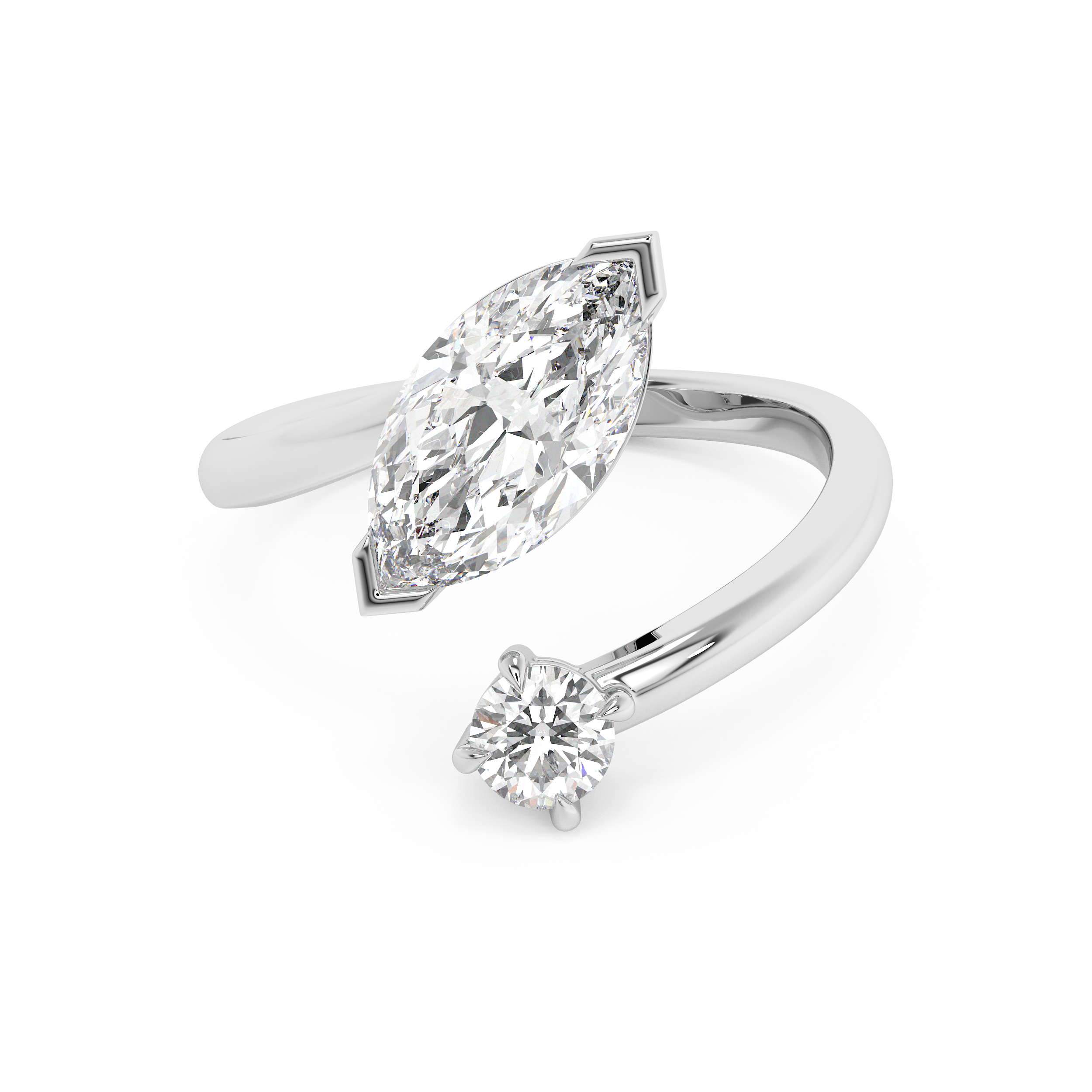 1.75 TCW Marquise & Round Solitaire Lab Grown Diamond Engagement Ring