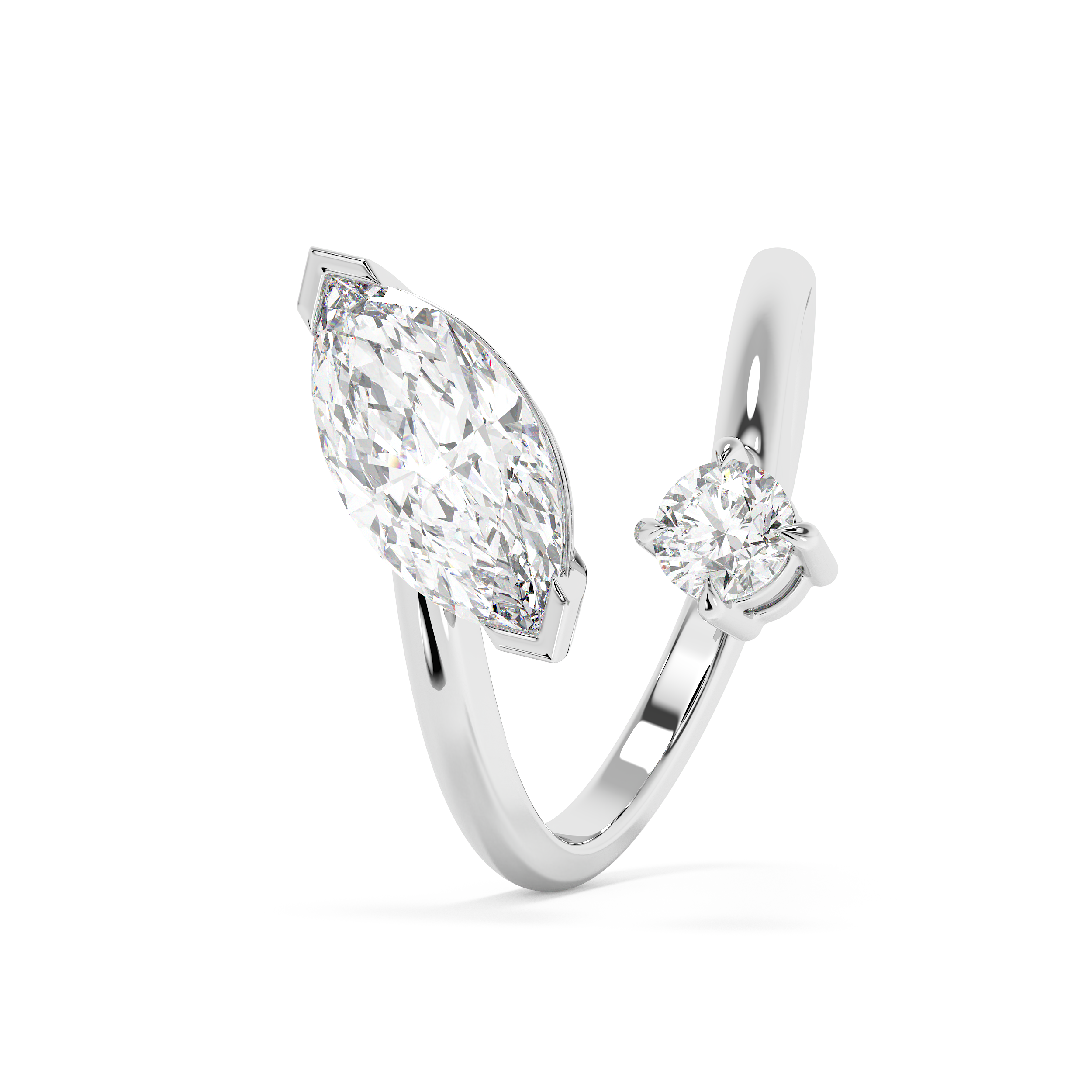 1.75 TCW Marquise & Round Solitaire Lab Grown Diamond Engagement Ring