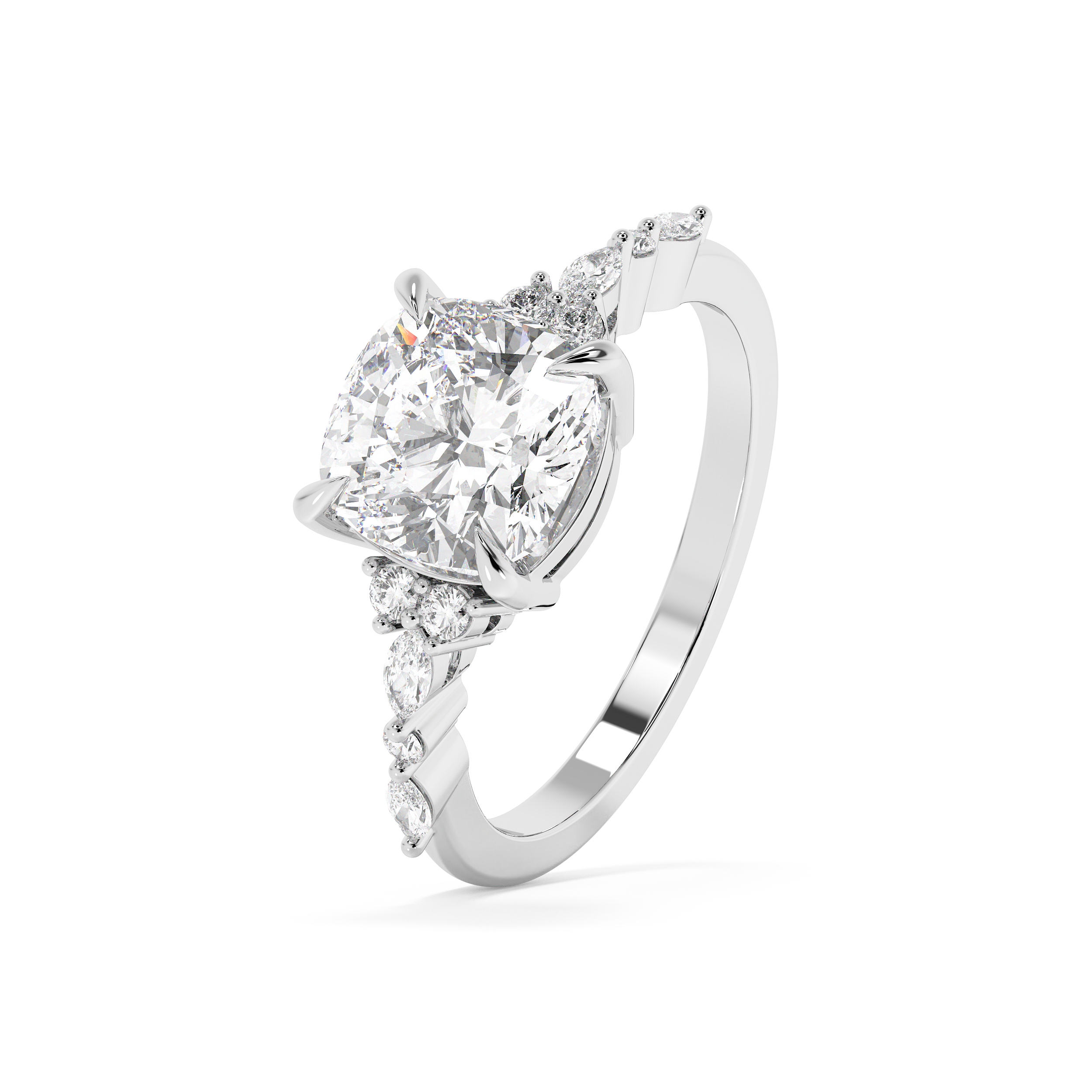 Cushion Cluster Lab Grown Diamond Engagement Ring