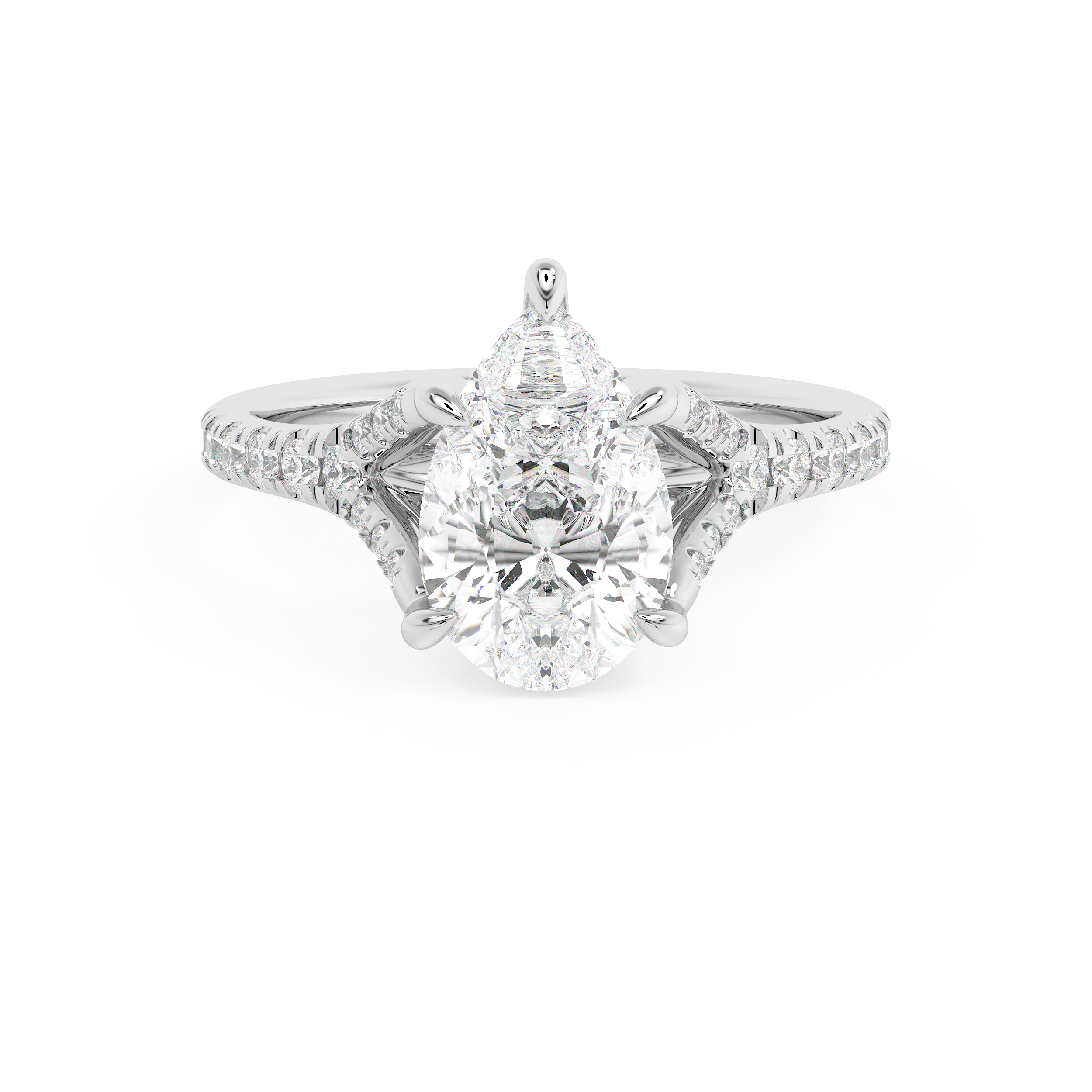 Pear Pave Split Shank Lab Grown Diamond Engagement Ring