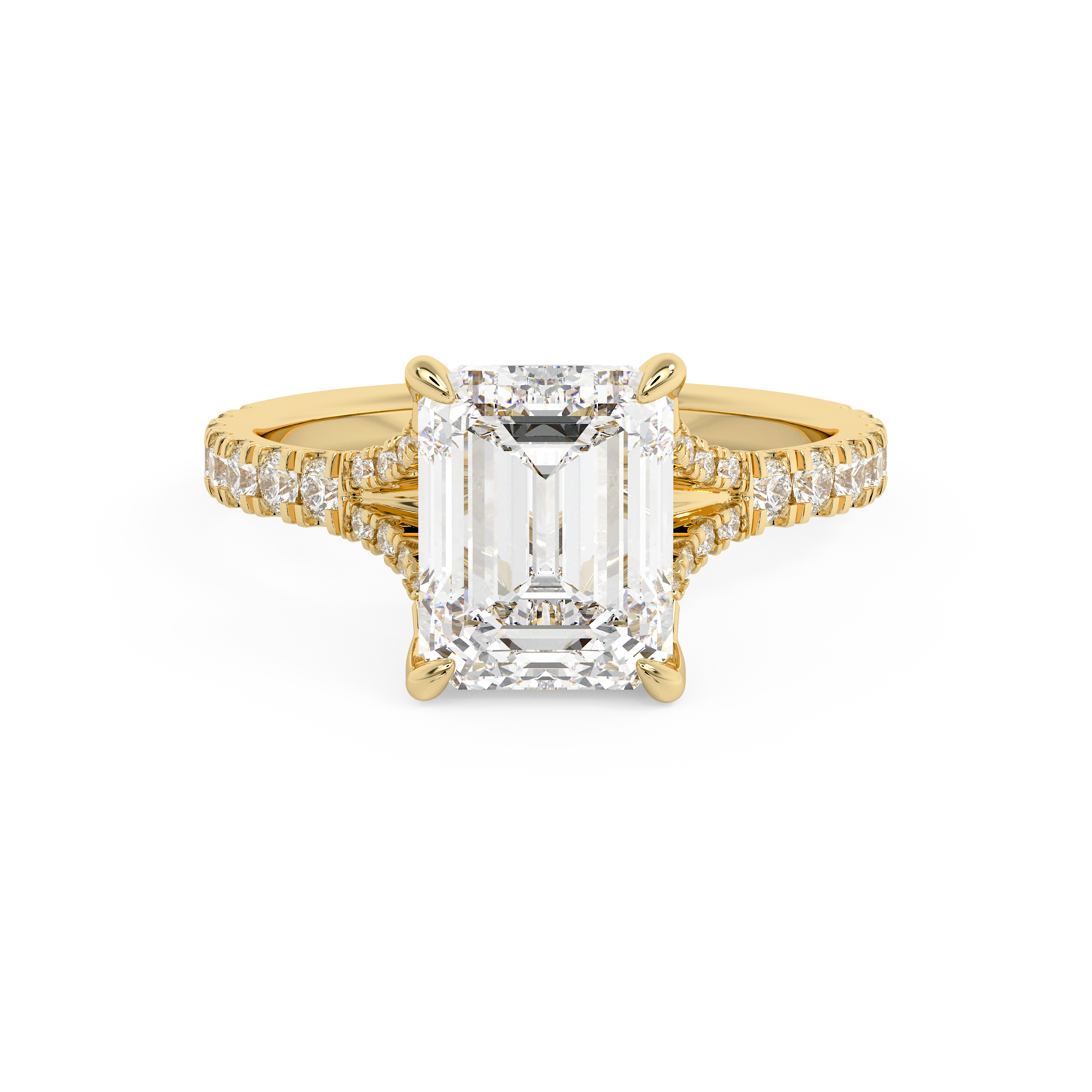 Emerald Pave Split Shank Lab Grown Diamond Engagement Ring