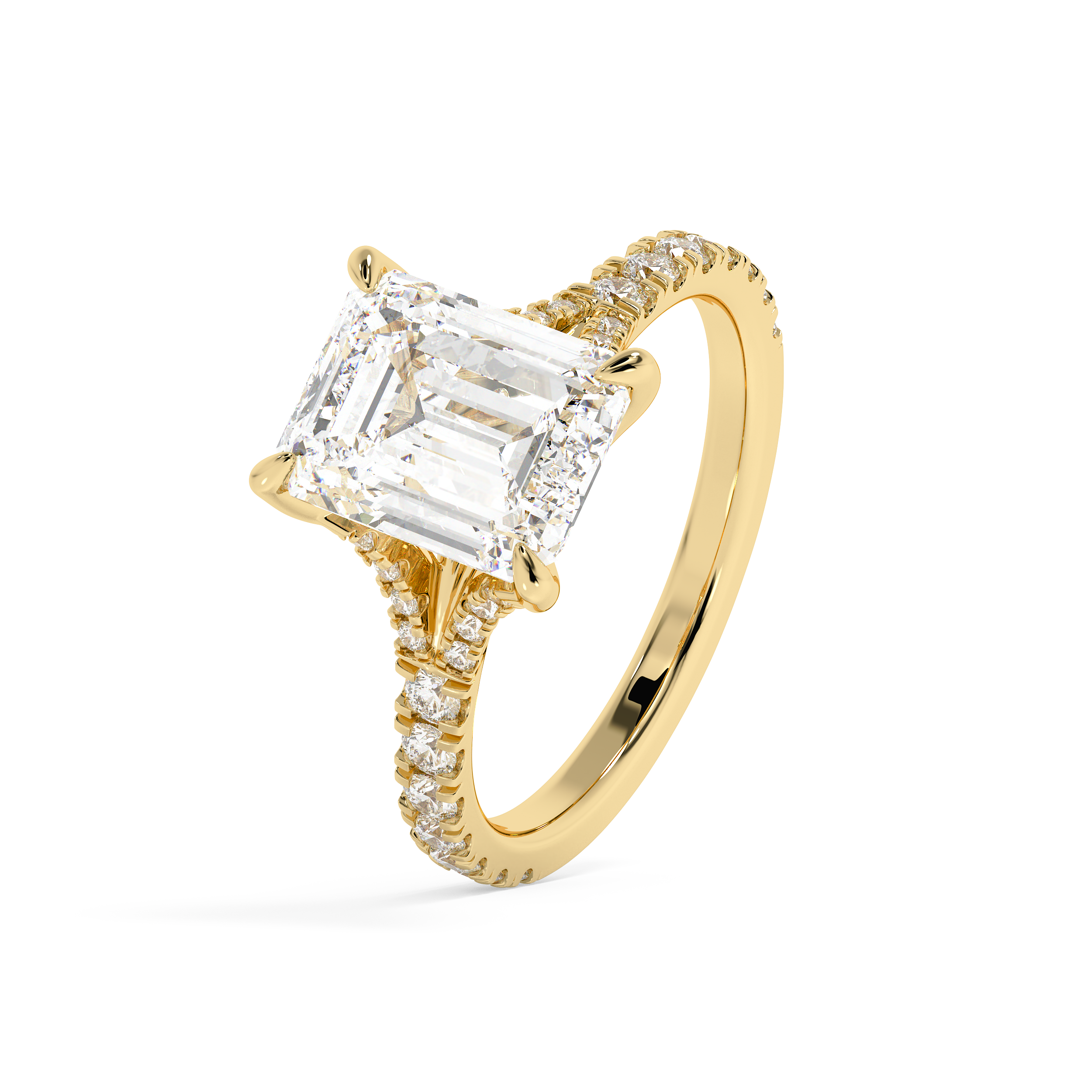 Emerald Pave Split Shank Lab Grown Diamond Engagement Ring