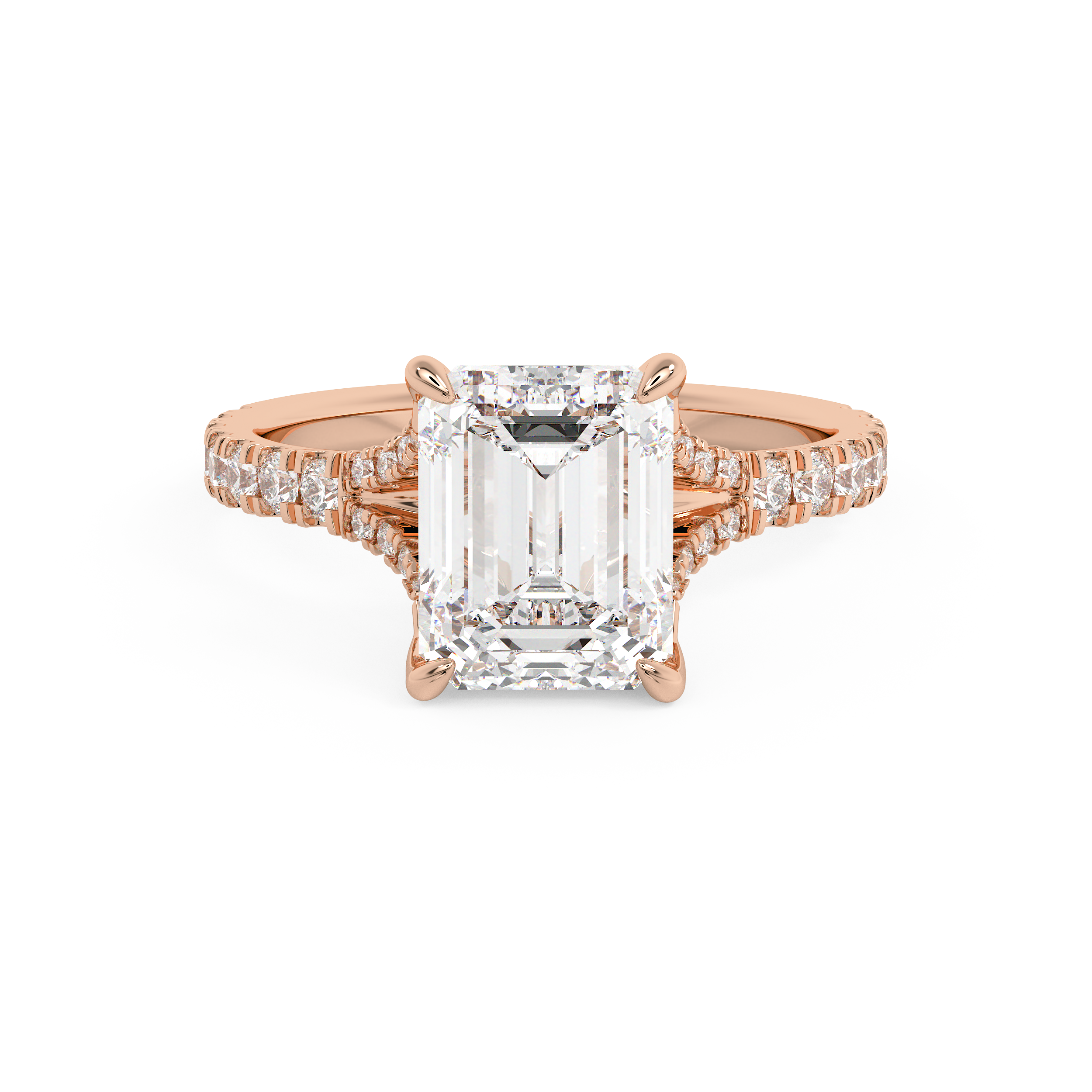 Emerald Pave Split Shank Lab Grown Diamond Engagement Ring