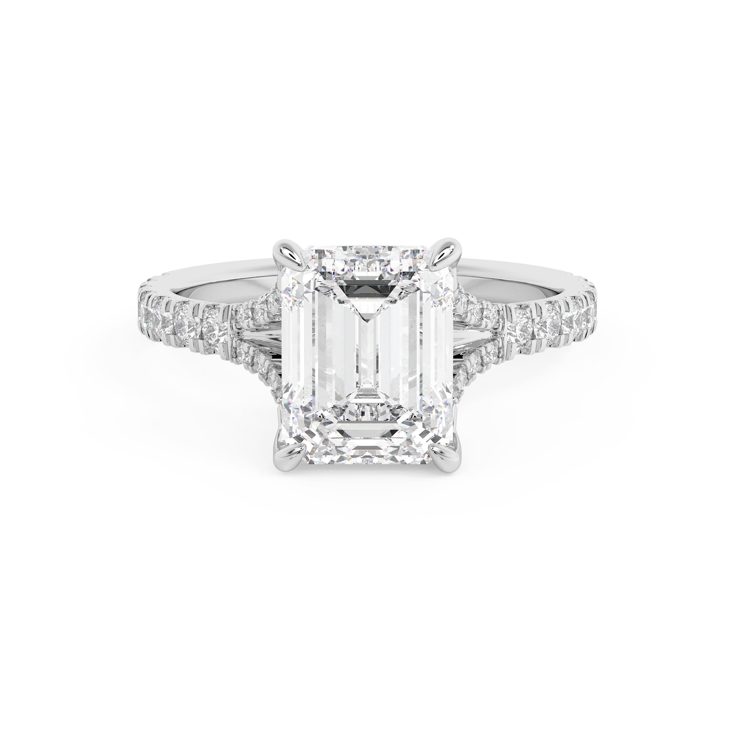 Emerald Pave Split Shank Lab Grown Diamond Engagement Ring
