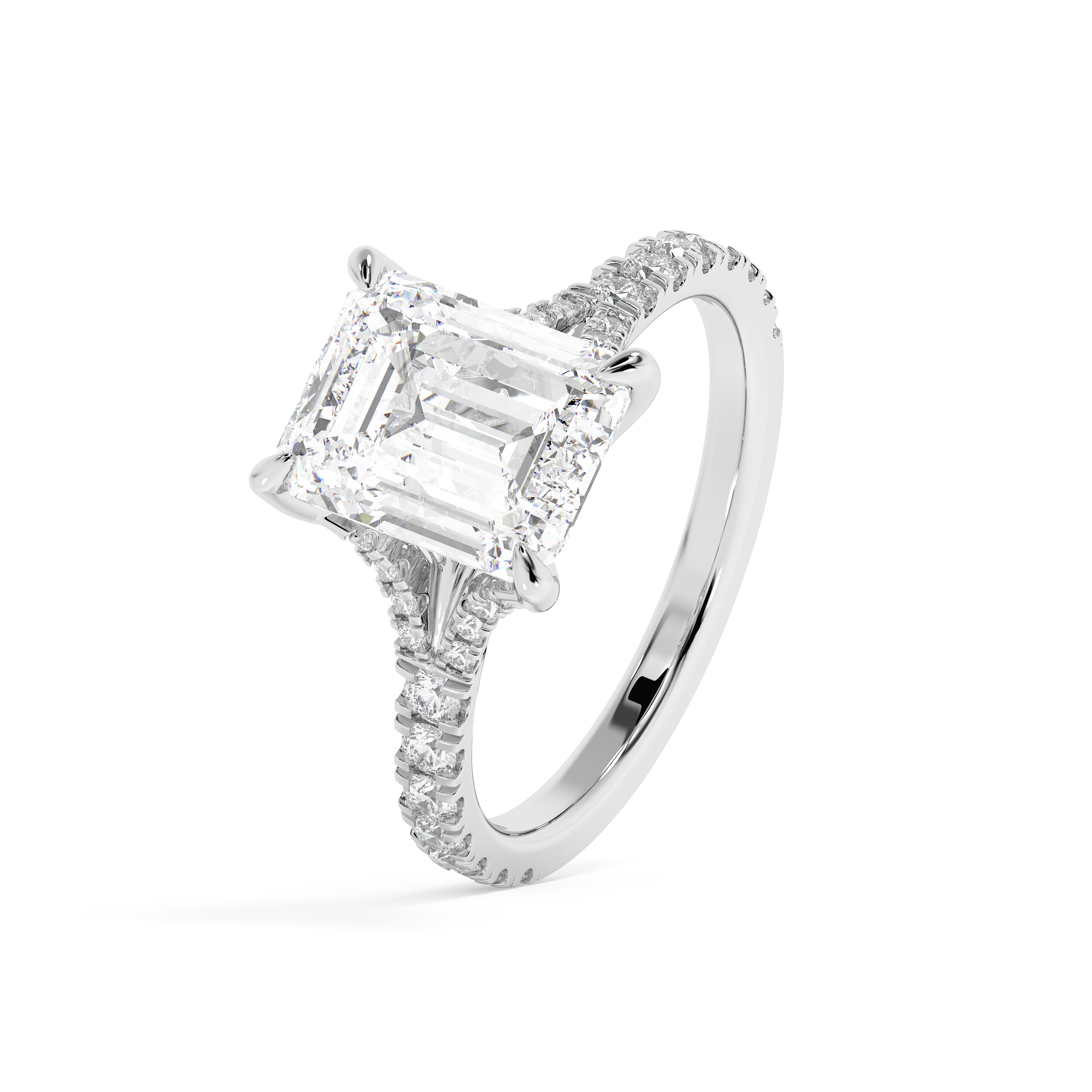 Emerald Pave Split Shank Lab Grown Diamond Engagement Ring