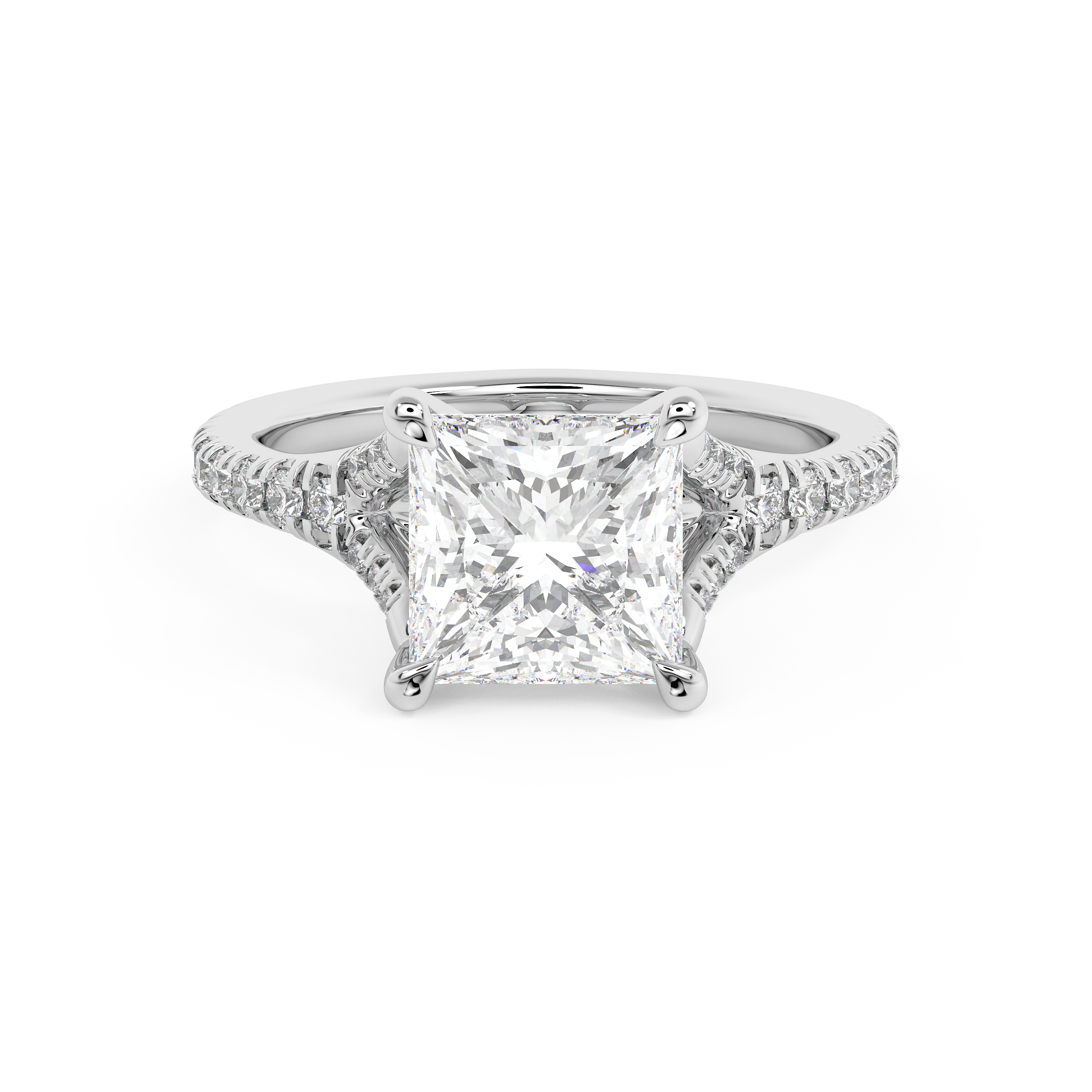 Princess Pave Split Shank Lab Grown Diamond Engagement Ring