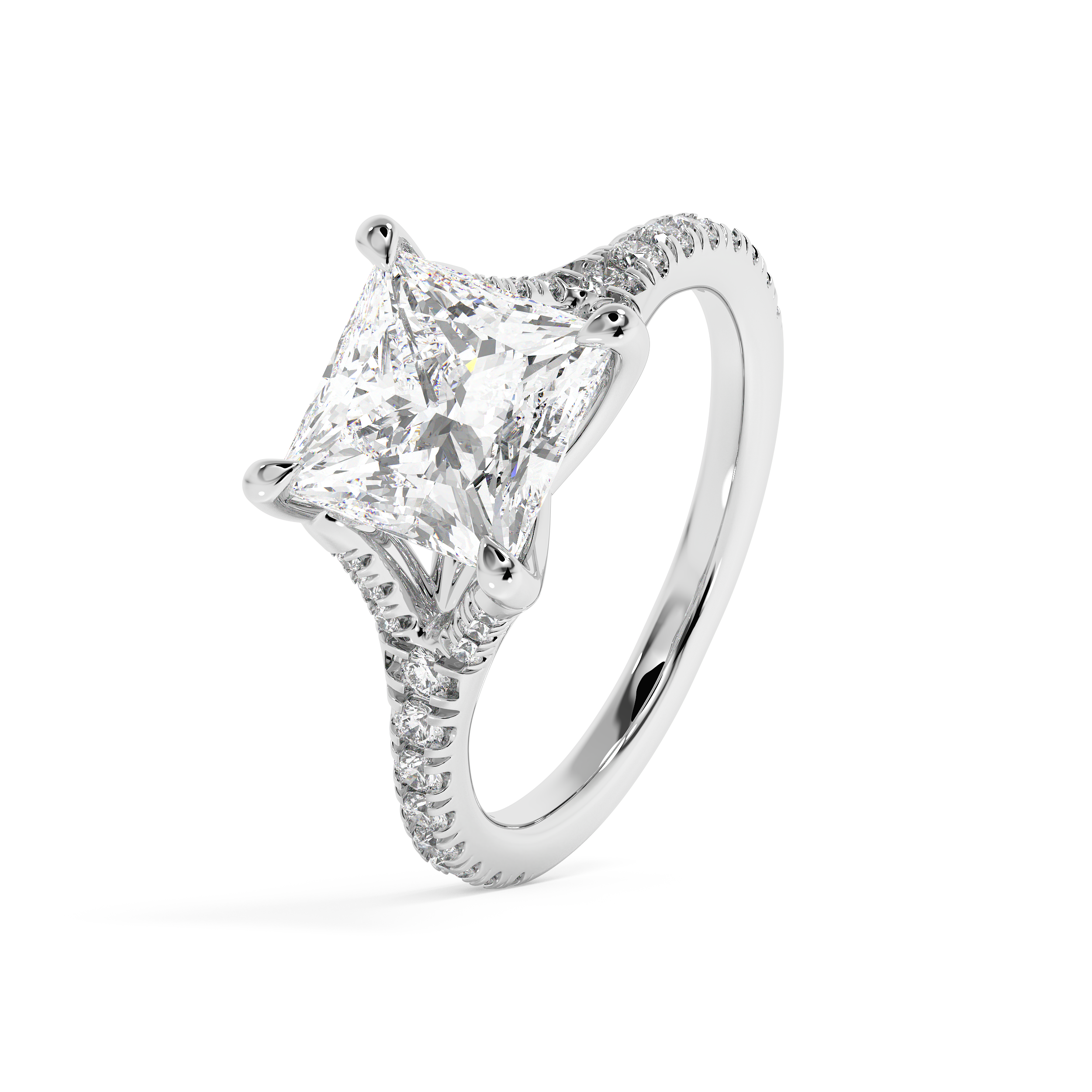 Princess Pave Split Shank Lab Grown Diamond Engagement Ring