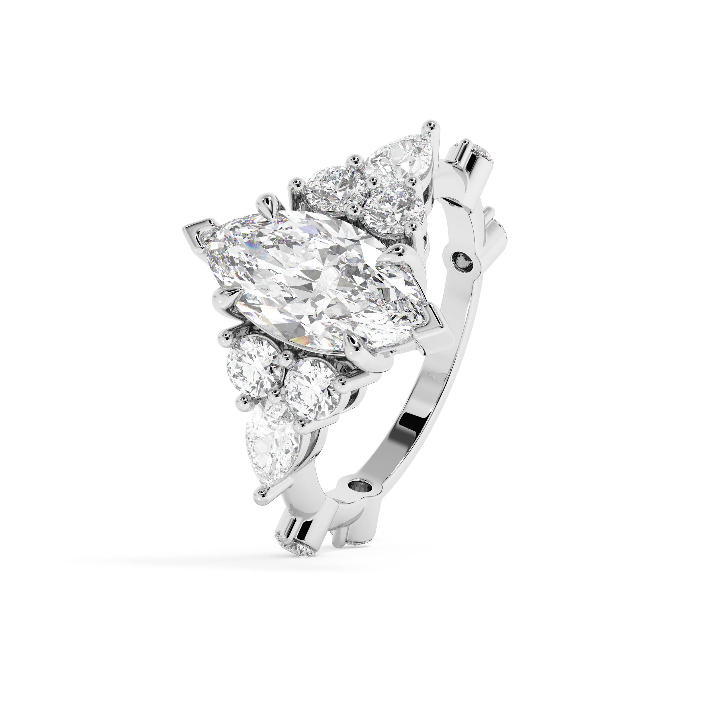 Marquise Cluster Lab Grown Diamond Engagement Ring