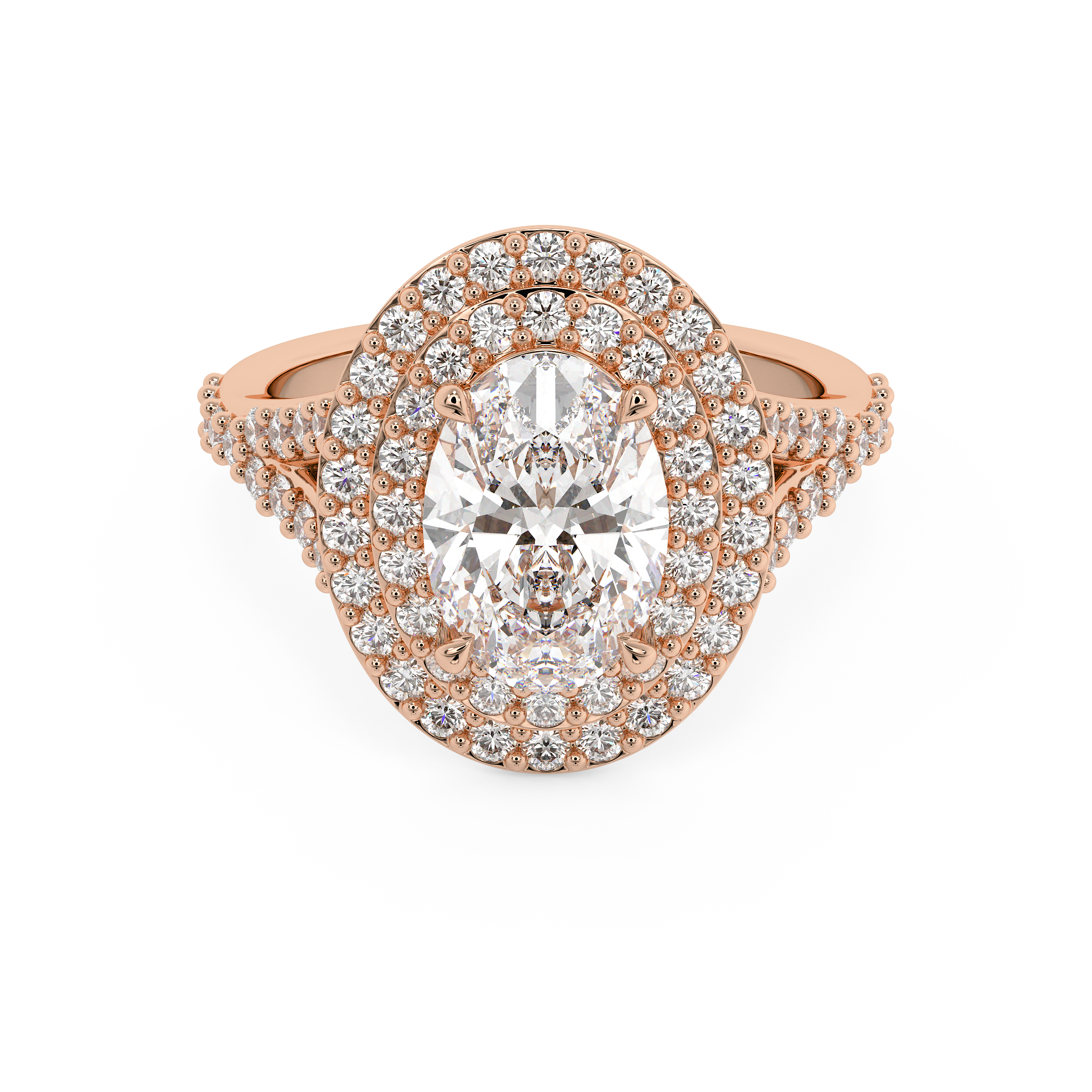 Oval Double Halo & Pave Lab Grown Diamond Engagement Ring