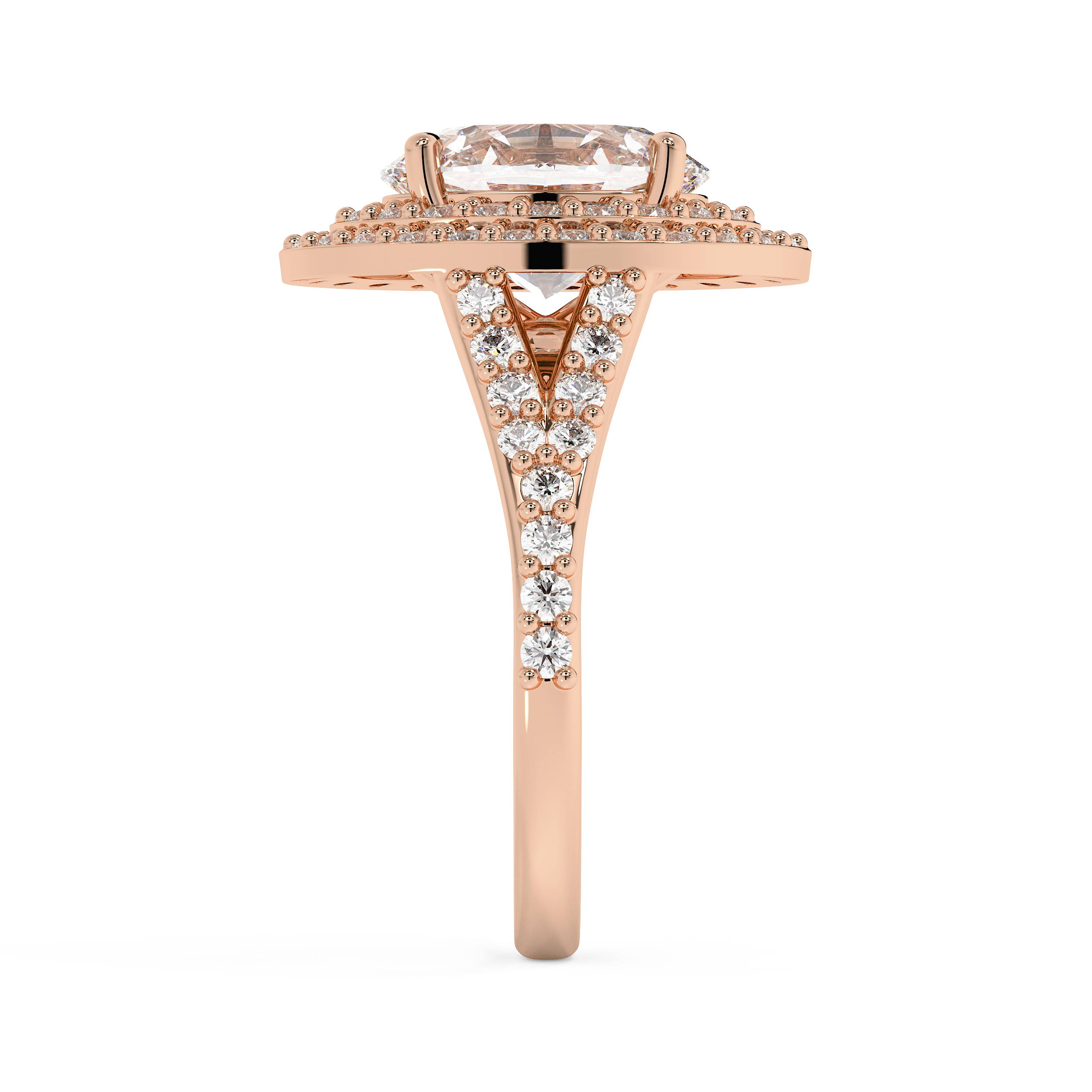 Oval Double Halo & Pave Lab Grown Diamond Engagement Ring