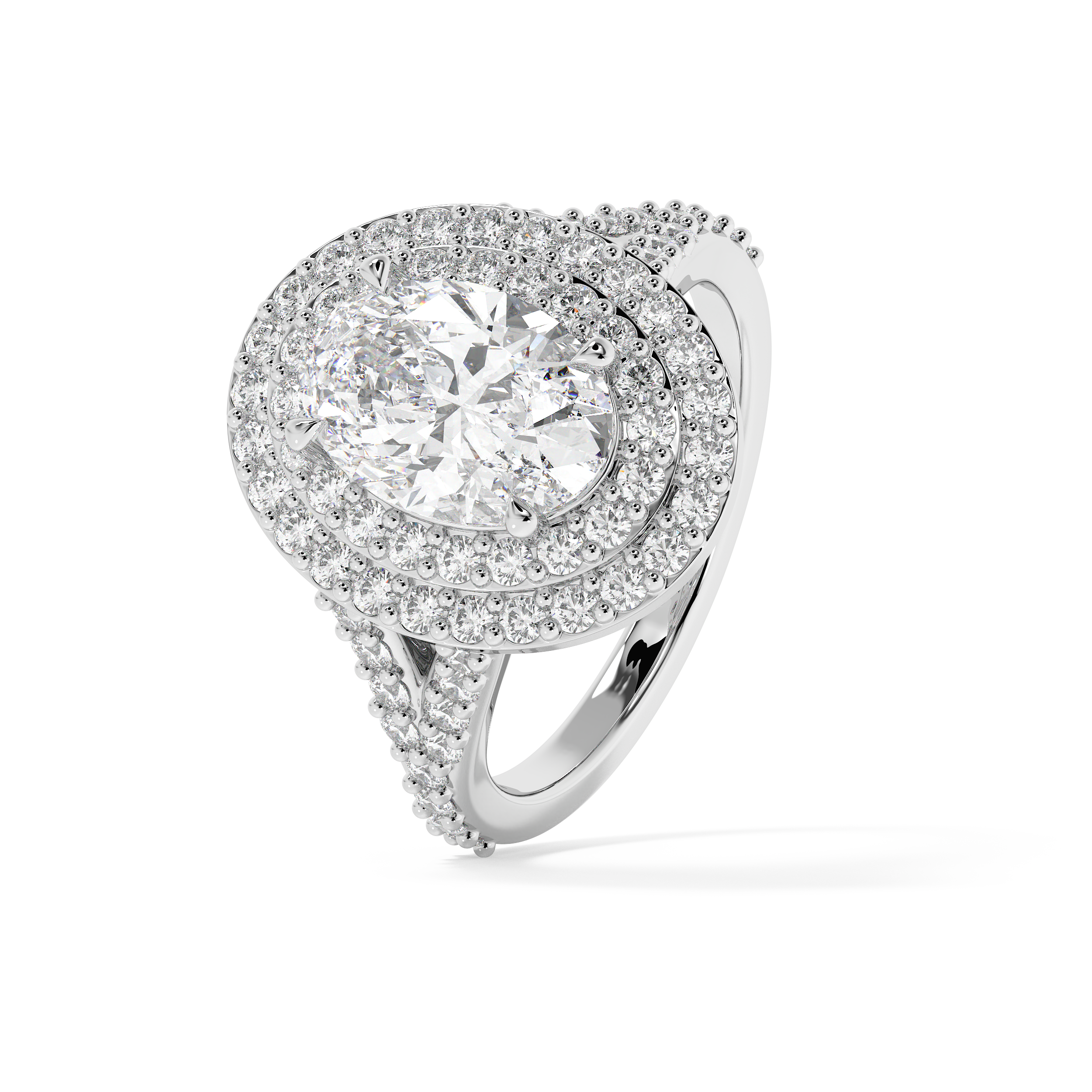 Oval Double Halo & Pave Lab Grown Diamond Engagement Ring