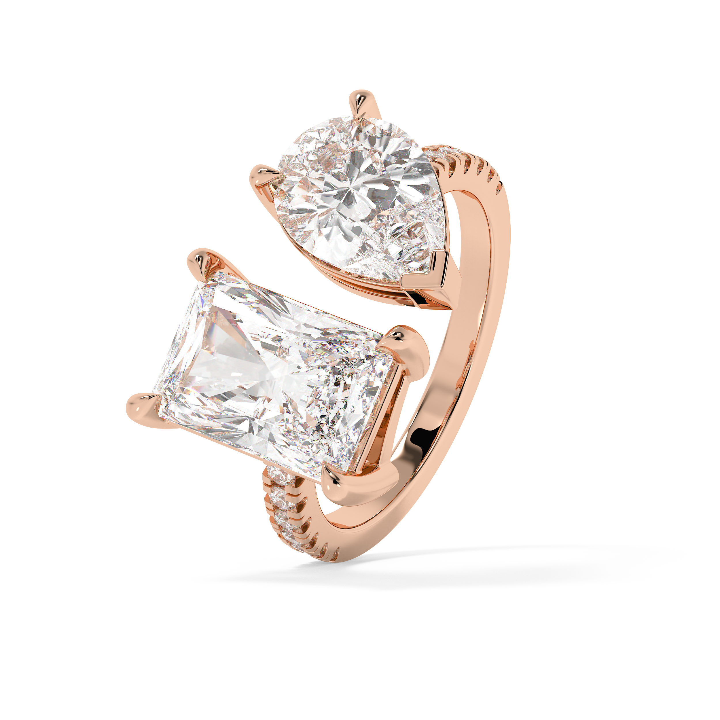 4.75 TCW Radiant & Pear Toi Et Moi Pave Lab Grown Diamond Engagement Ring