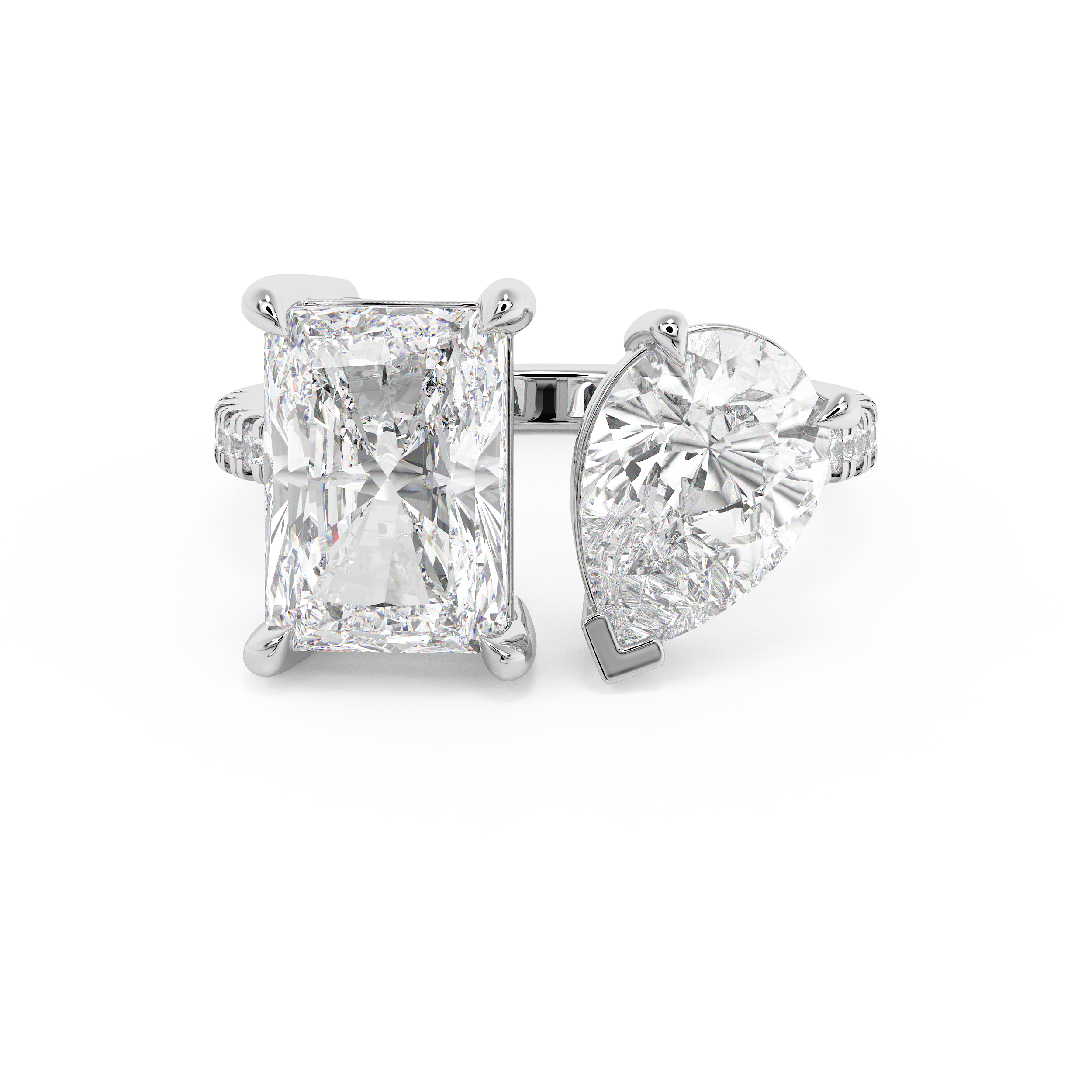 4.75 TCW Radiant & Pear Toi Et Moi Pave Lab Grown Diamond Engagement Ring