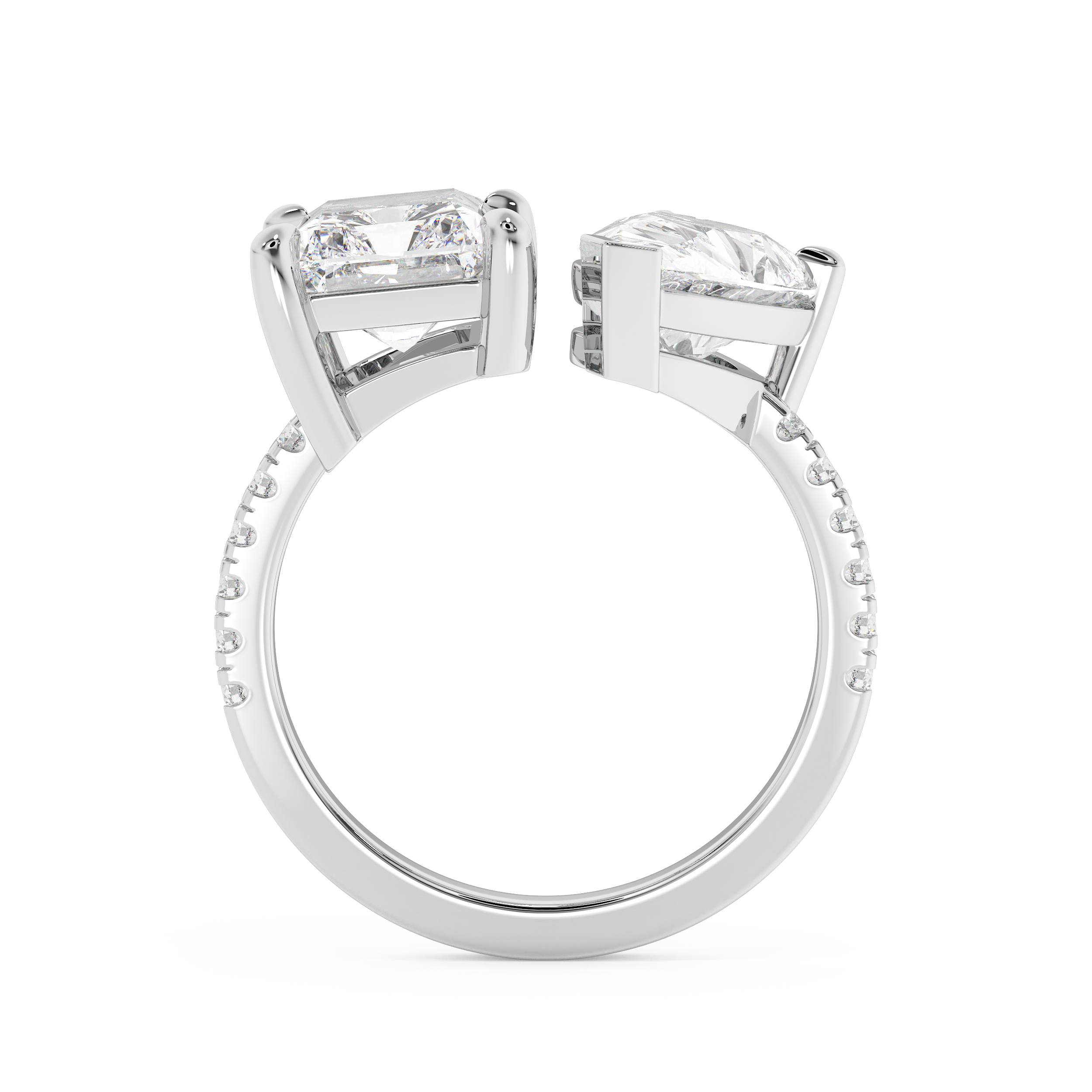 4.75 TCW Radiant & Pear Toi Et Moi Pave Lab Grown Diamond Engagement Ring