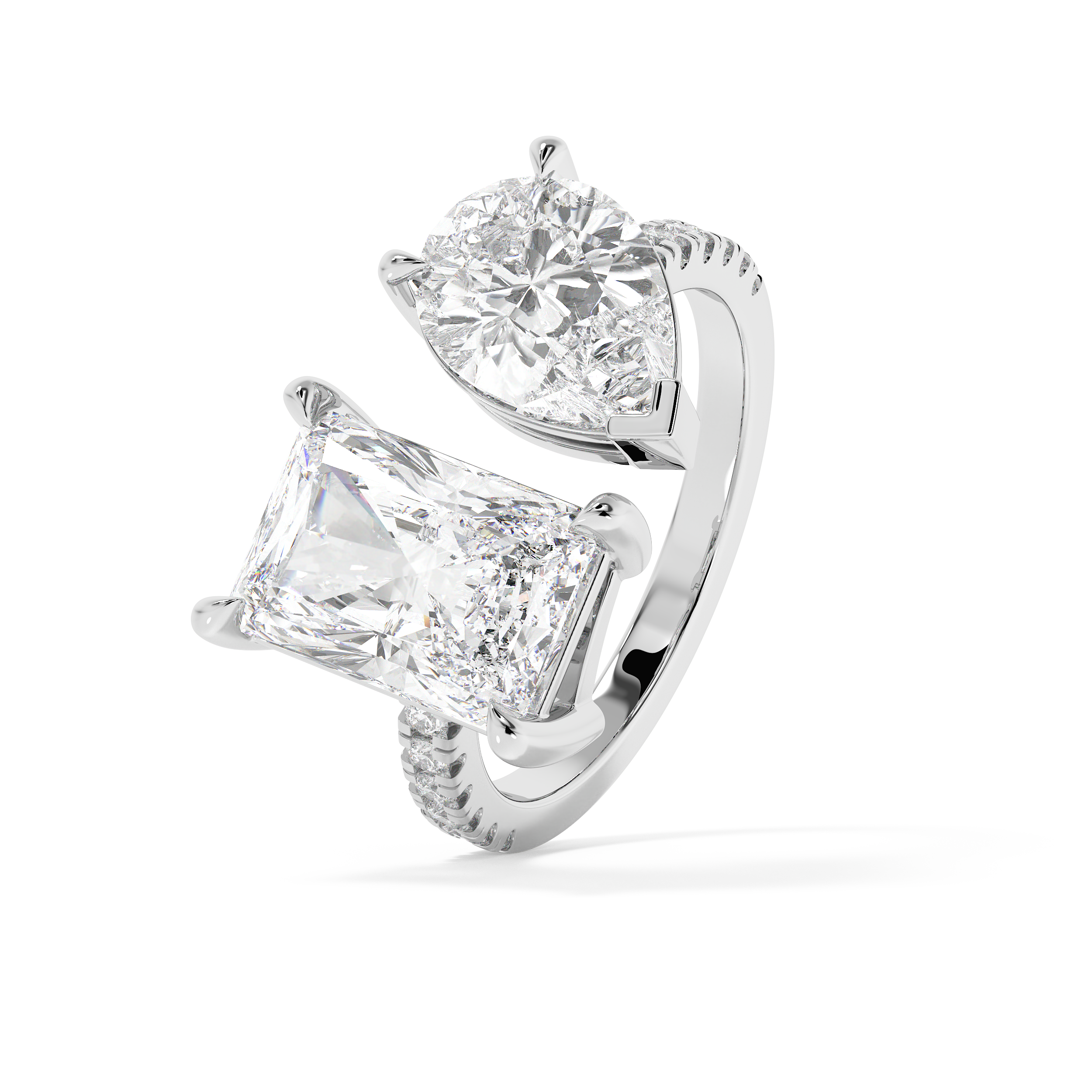 4.75 TCW Radiant & Pear Toi Et Moi Pave Lab Grown Diamond Engagement Ring