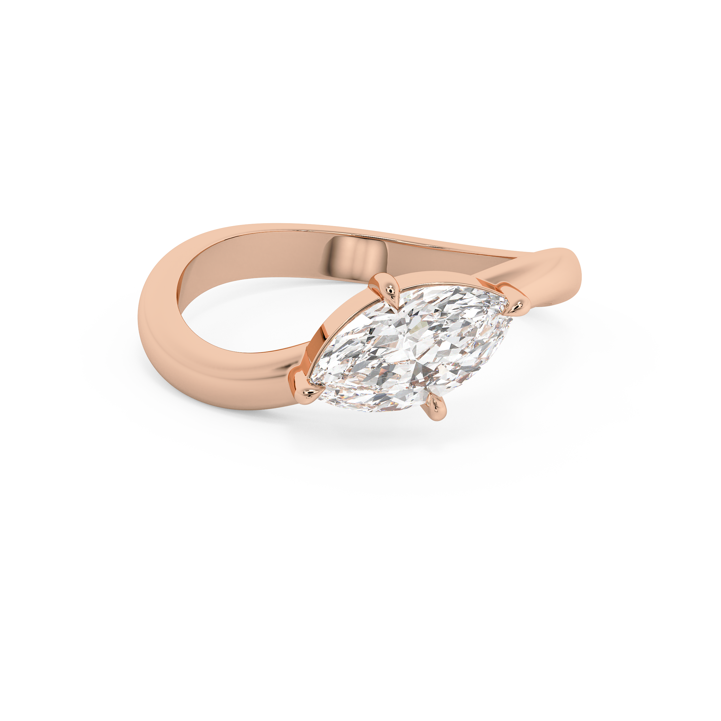 East West Marquise Solitaire Curved Shank Lab Grown Diamond Engagement Ring