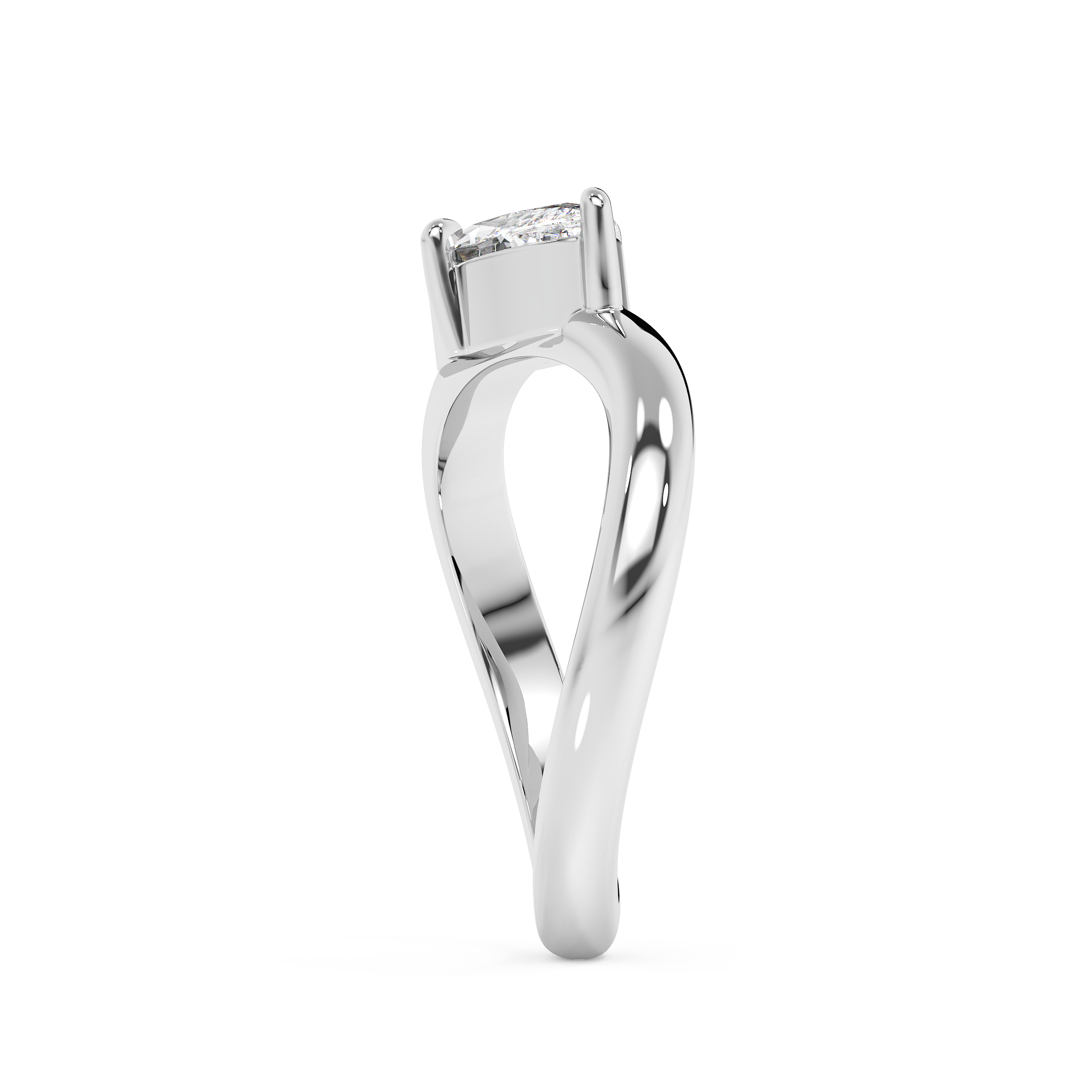 East West Marquise Solitaire Curved Shank Lab Grown Diamond Engagement Ring