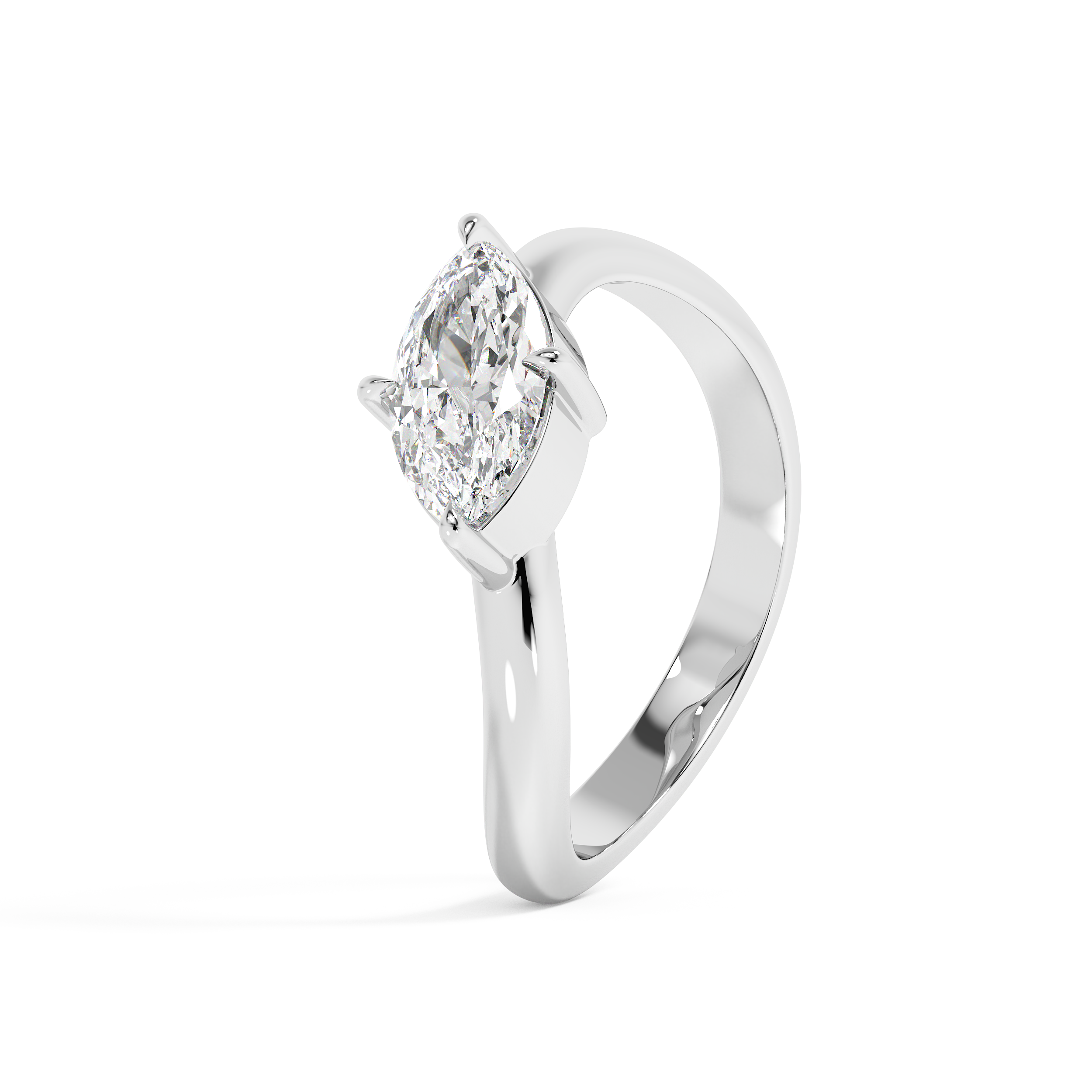 East West Marquise Solitaire Curved Shank Lab Grown Diamond Engagement Ring