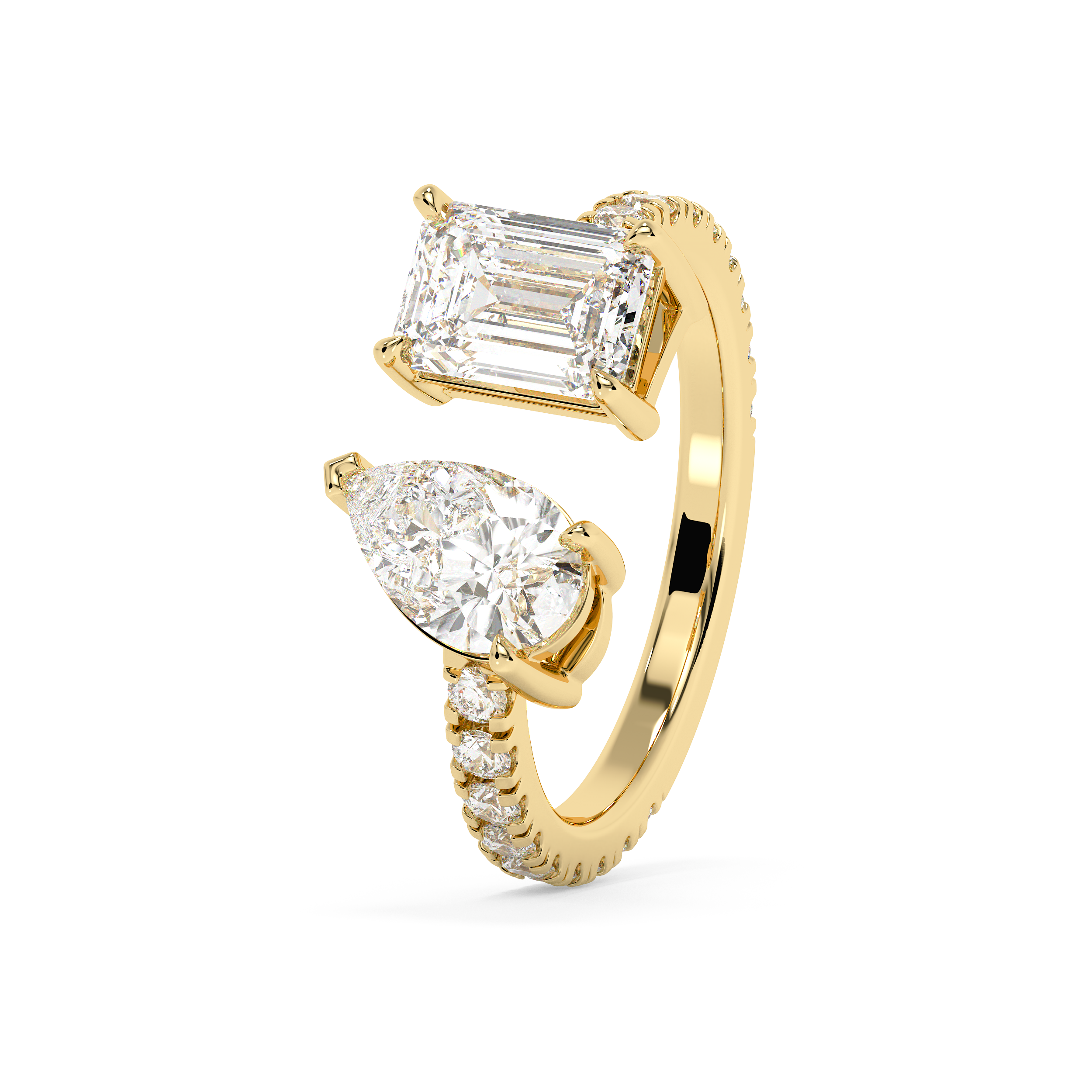 1.75 TCW Pear & Emerald Toi Et Moi Pave Lab Grown Diamond Engagement Ring