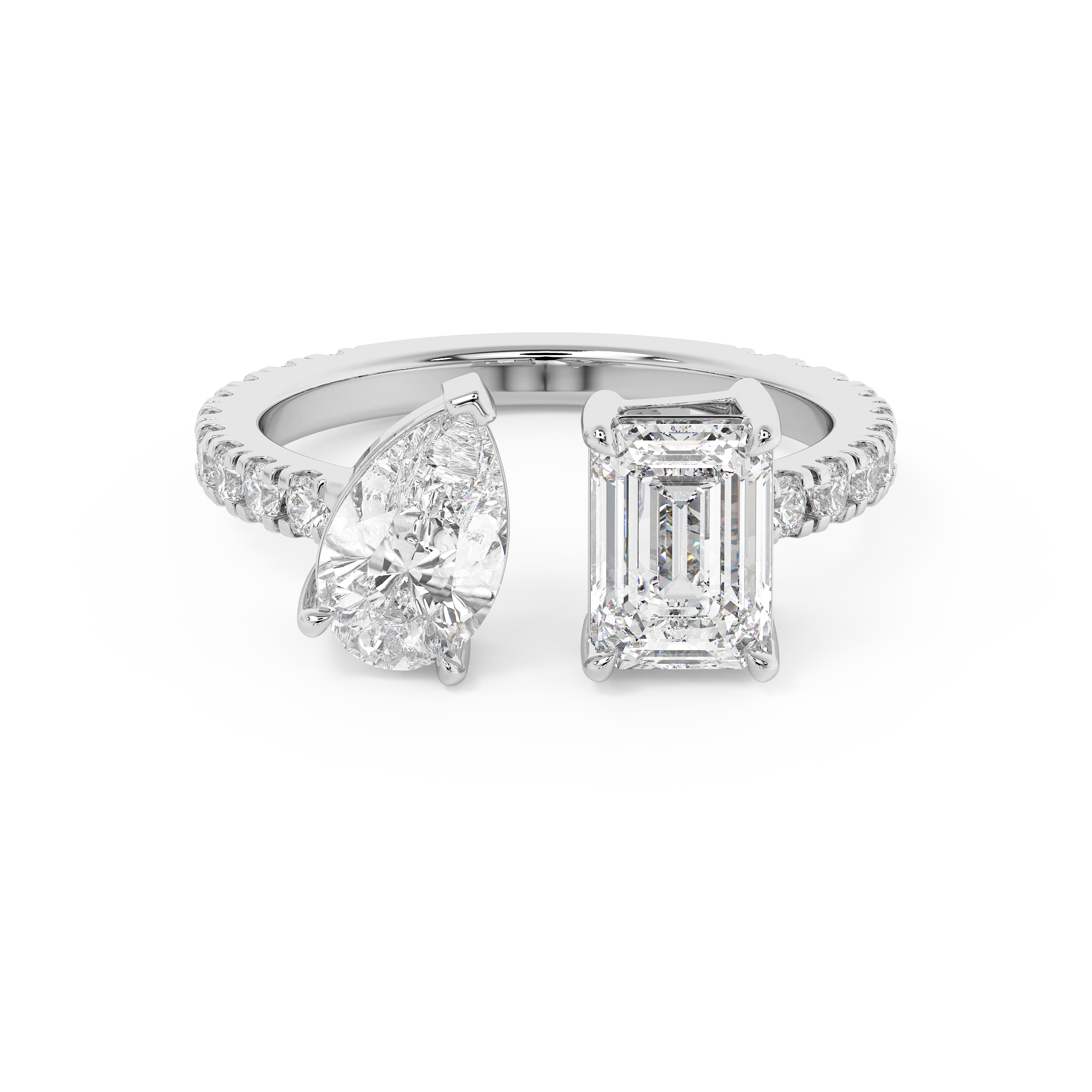 1.75 TCW Pear & Emerald Toi Et Moi Pave Lab Grown Diamond Engagement Ring