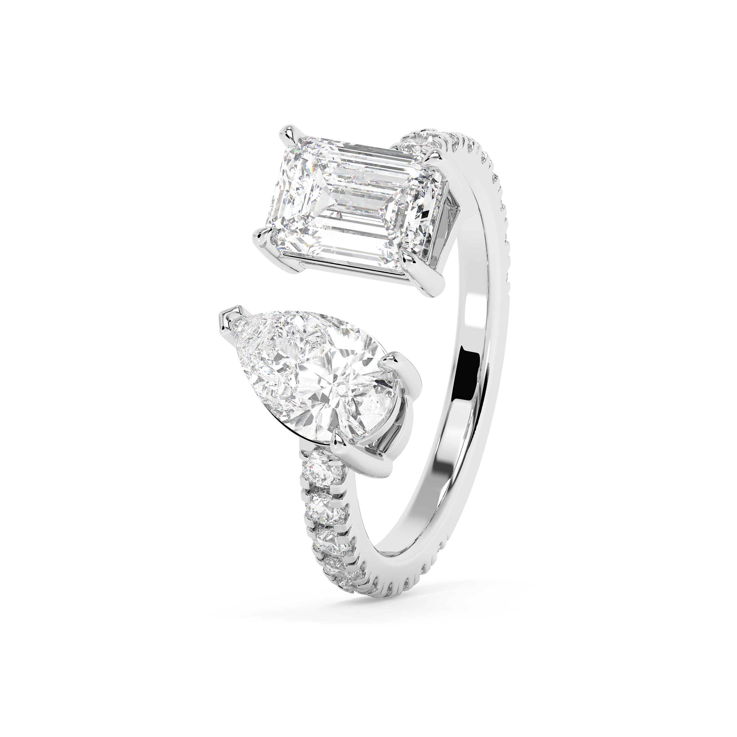 1.75 TCW Pear & Emerald Toi Et Moi Pave Lab Grown Diamond Engagement Ring