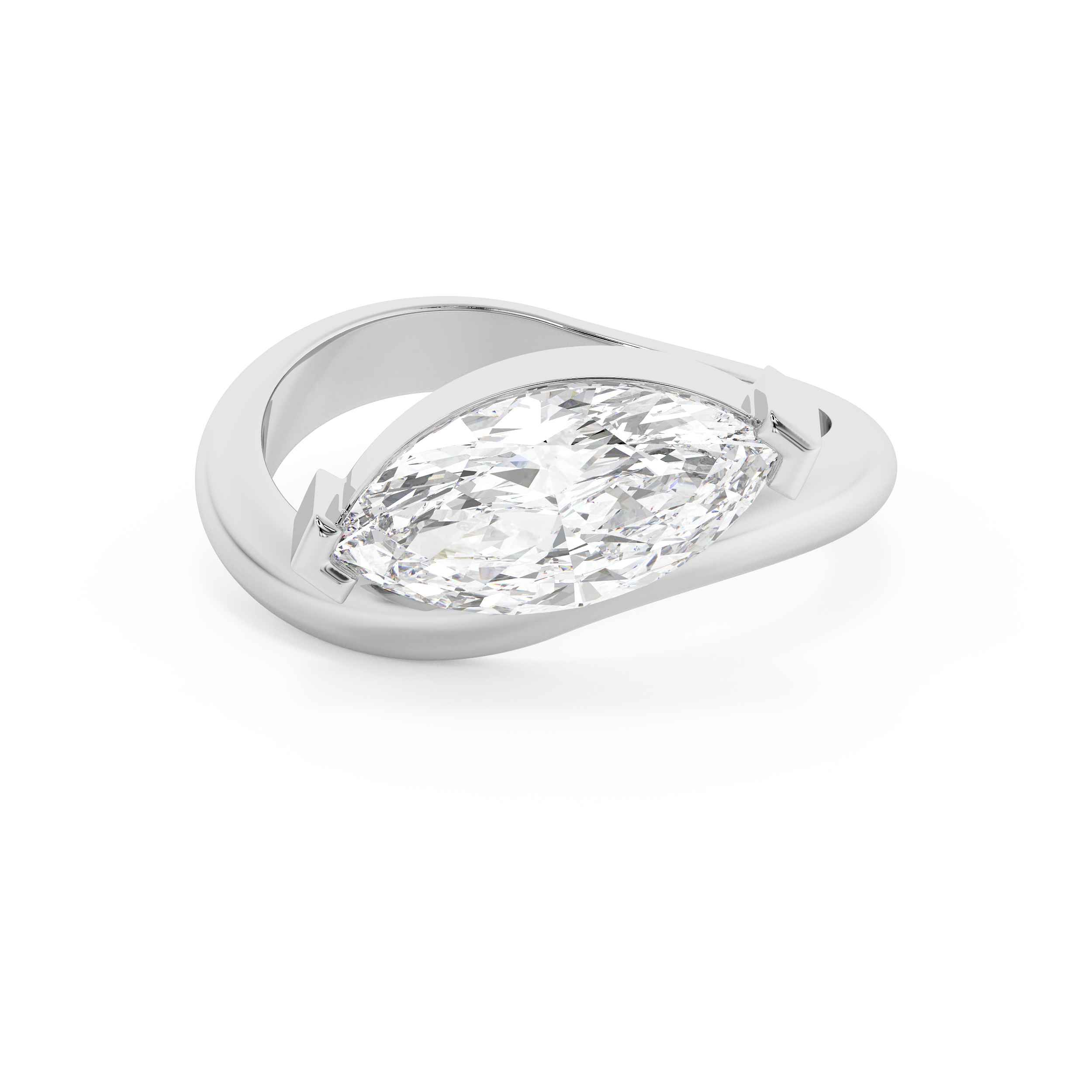 East West Marquise Solitaire Curved Shank Lab Grown Diamond Engagement Ring