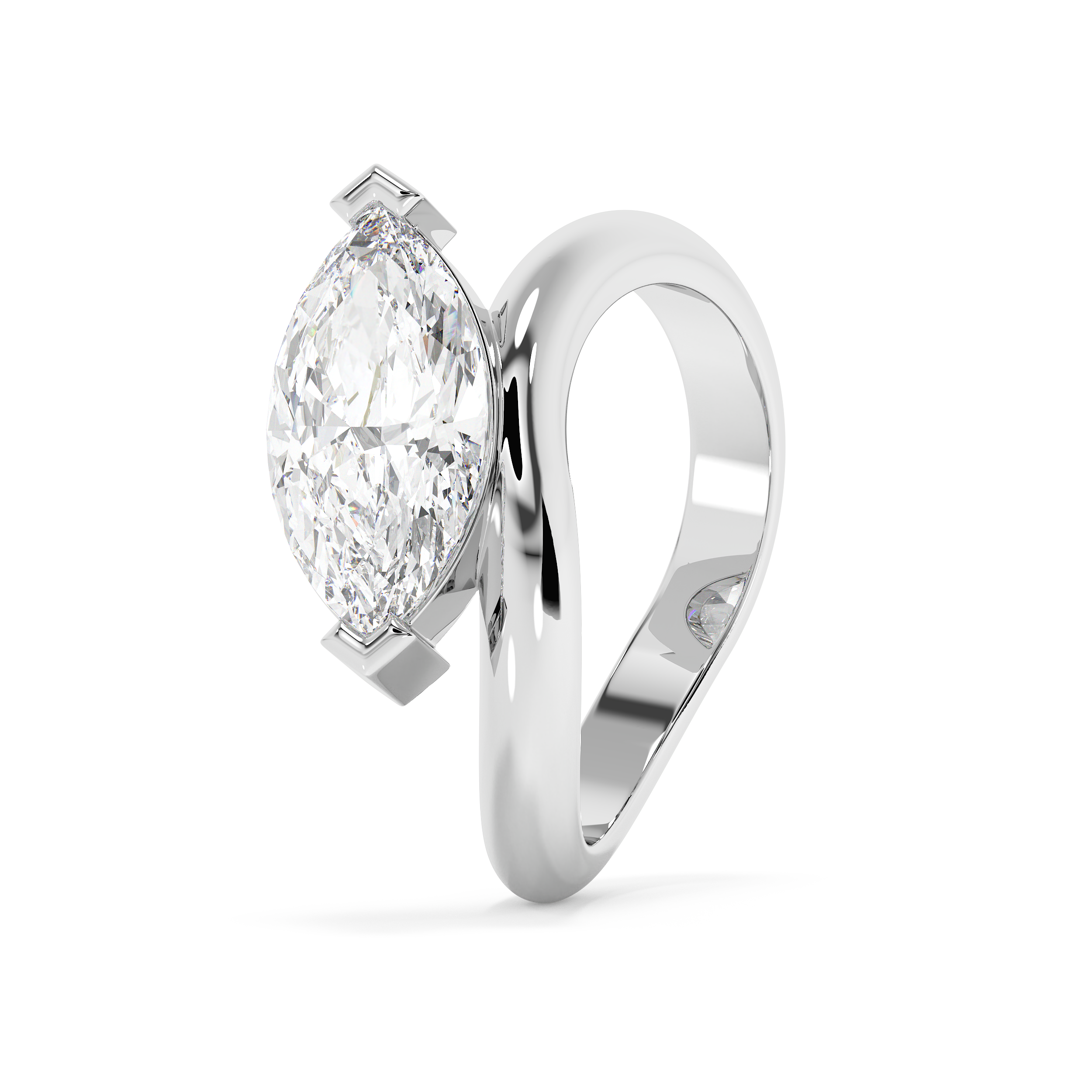 East West Marquise Solitaire Curved Shank Lab Grown Diamond Engagement Ring