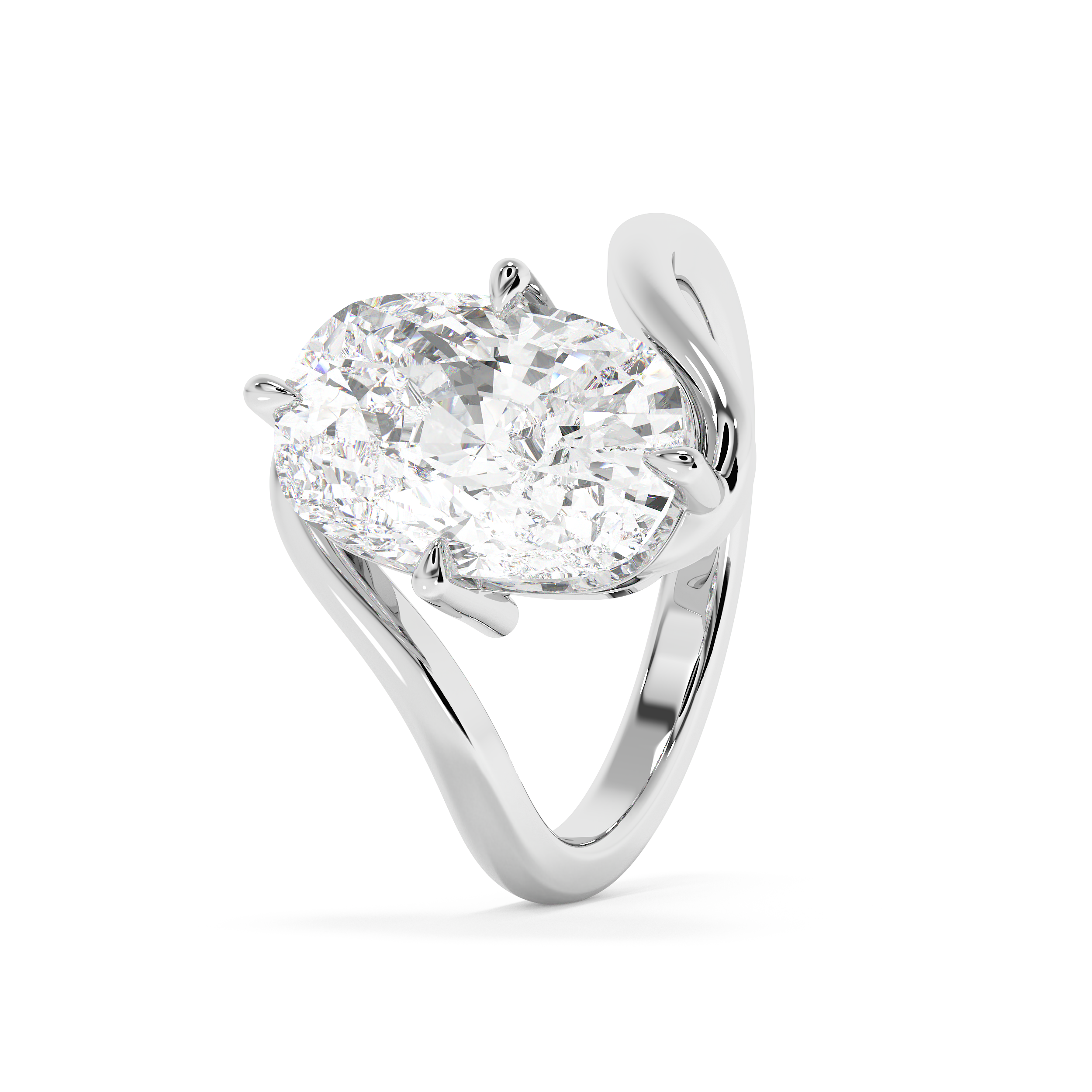 Elongated Cushion Solitaire Swirl Lab Grown Diamond Engagement Ring