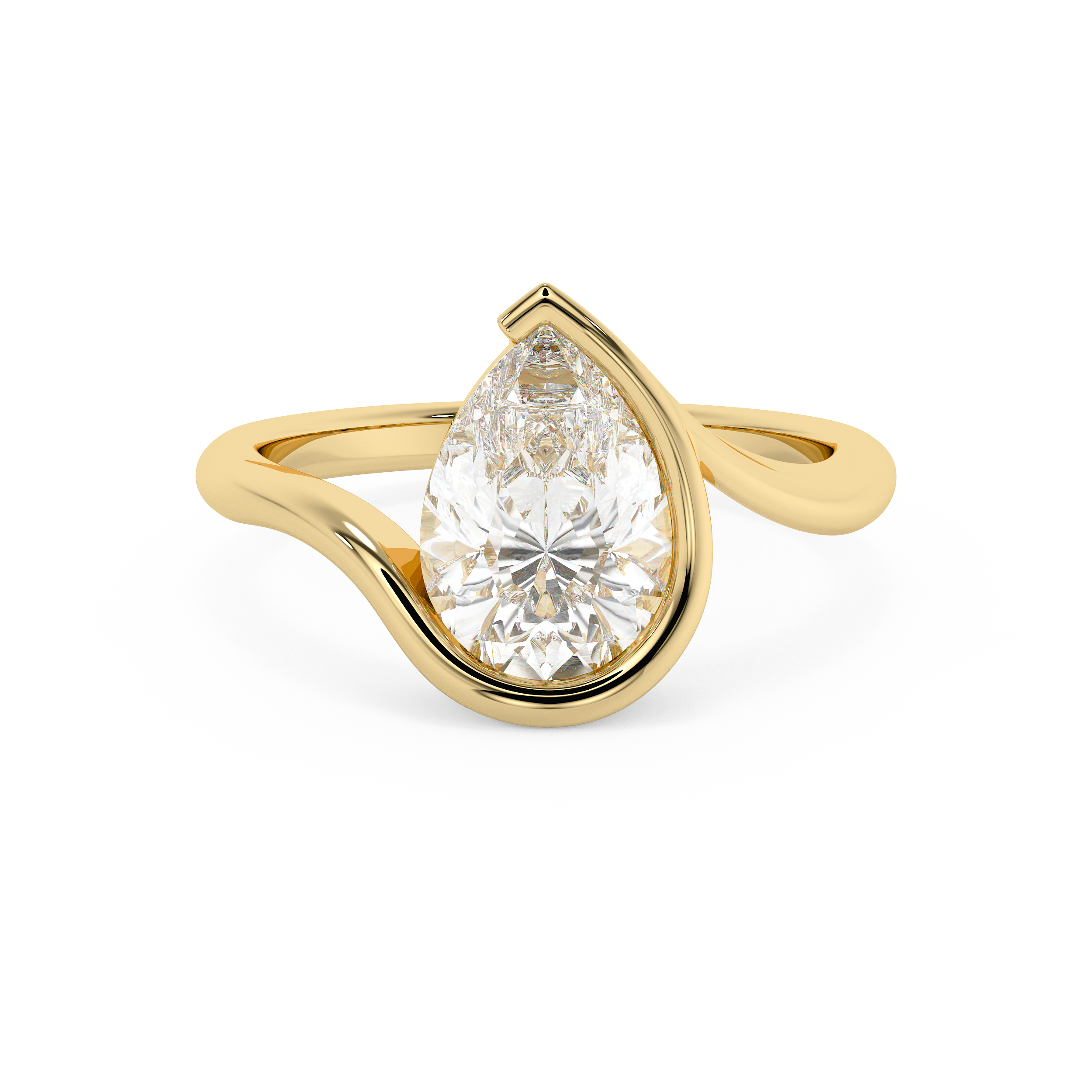 Pear Swirl Half Bezel Lab Grown Diamond Engagement Ring