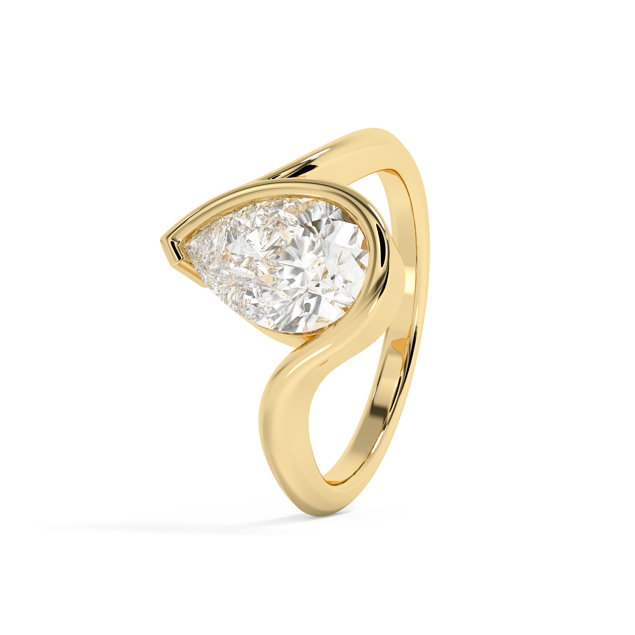 Pear Swirl Half Bezel Lab Grown Diamond Engagement Ring