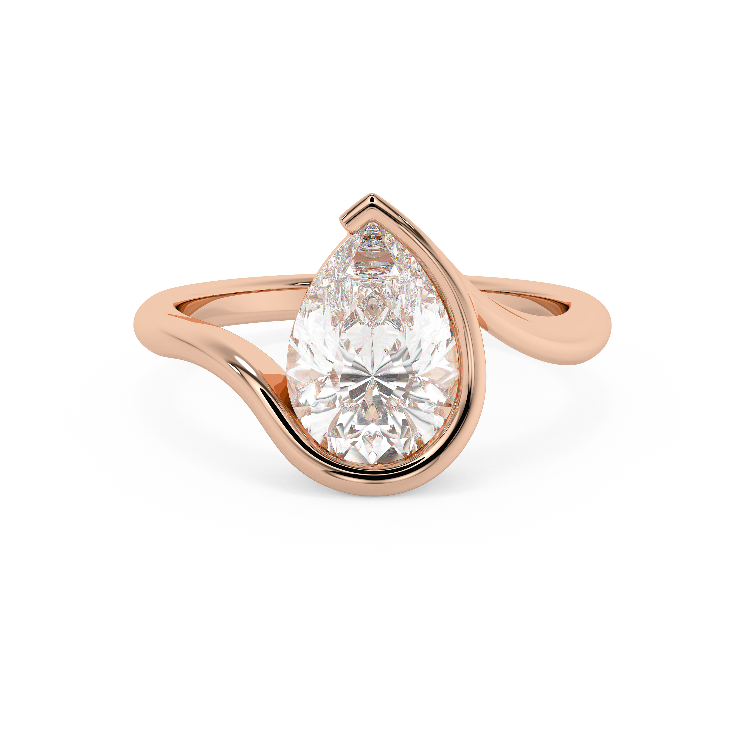 Pear Swirl Half Bezel Lab Grown Diamond Engagement Ring